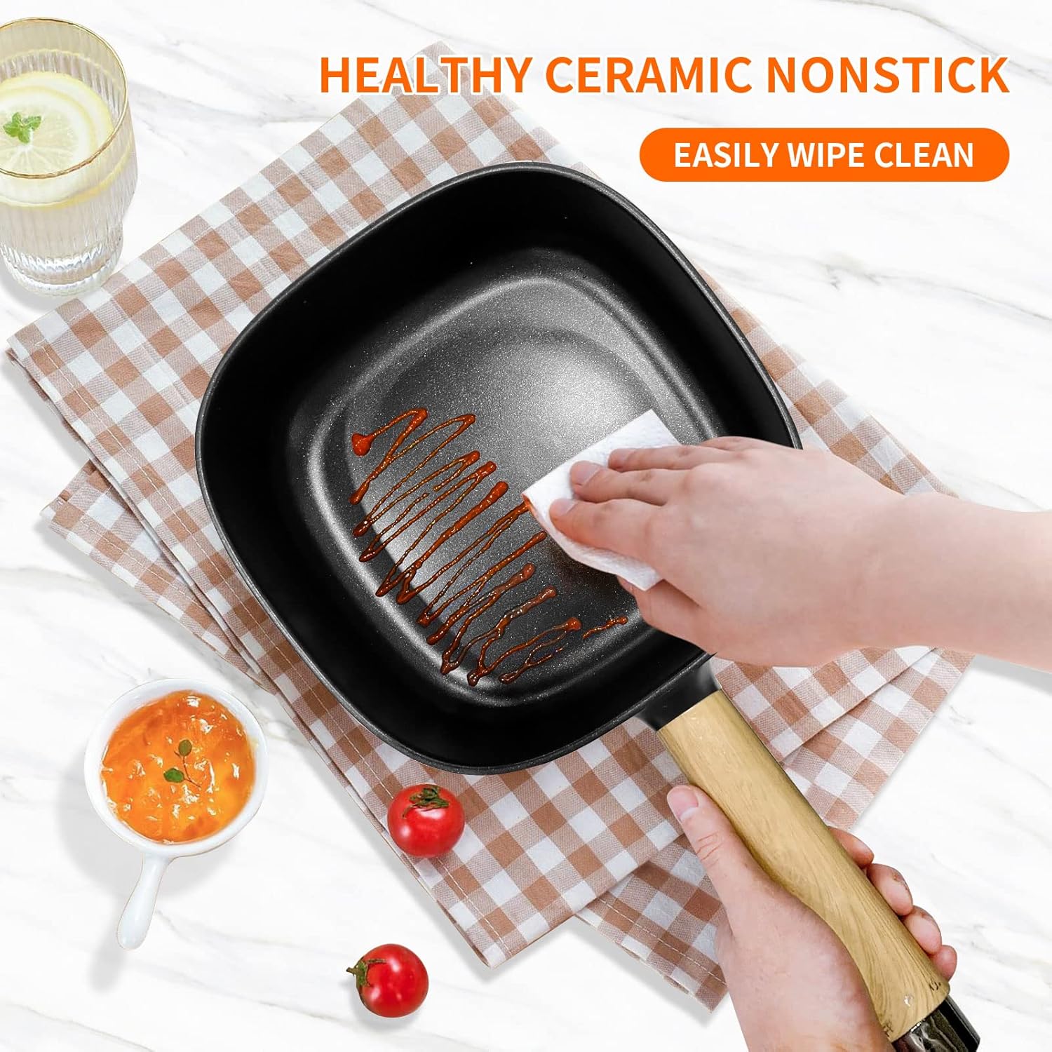Audecook Elektrischer Hot Pot mit Dampfgarer, 2 l/20 cm, antihaftbeschichtete elektrische Pfanne mit Keramikglasur, tragbarer Multikocher für Ramen, Steak, Ei, Haferflocken, Suppe, 350 W/800 W (schwarz) – Bild 5