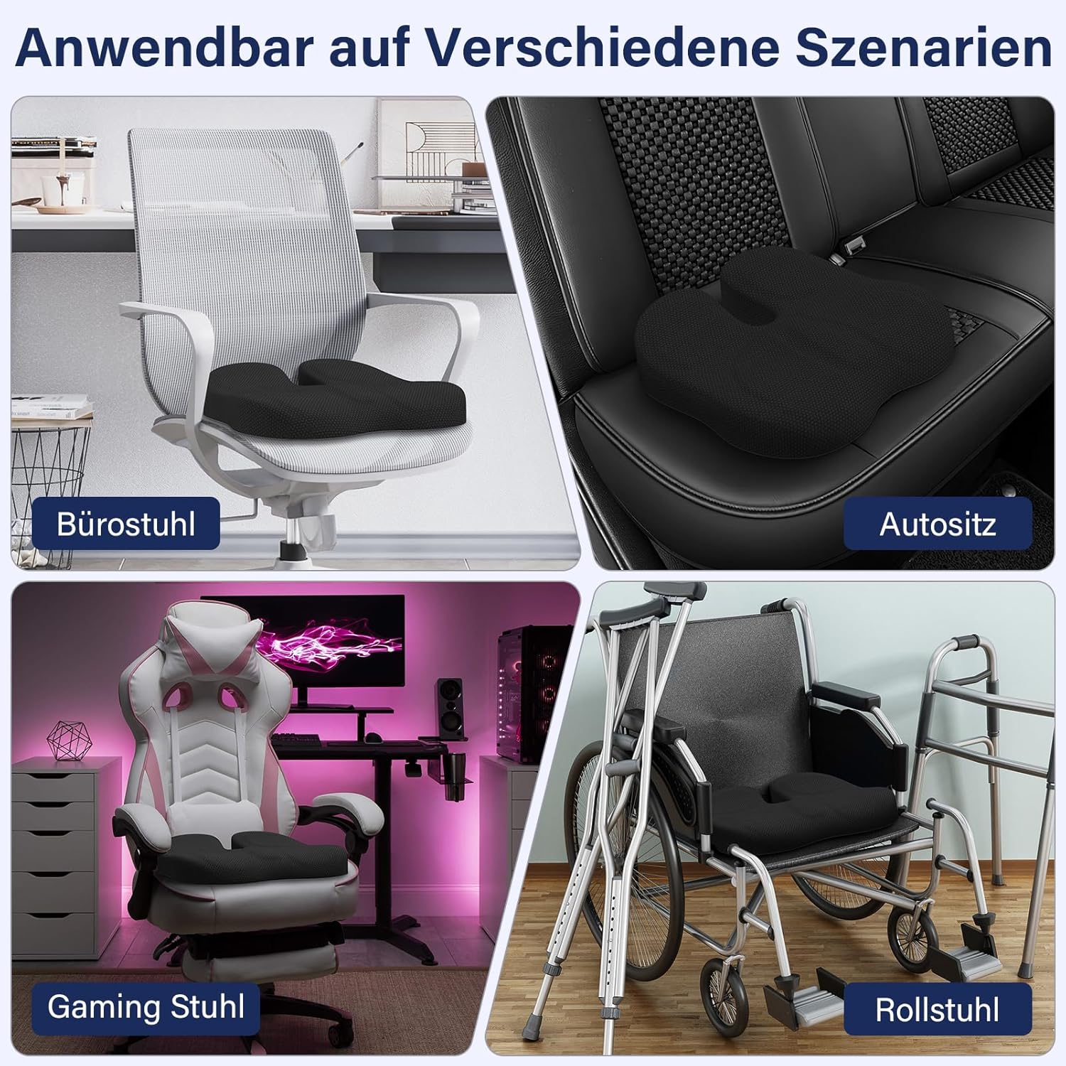 Orthopädisches Sitzkissen, ergonomisches Sitzkissen, Bürostuhl, Steißbeinkissen, Entlastung, bequemes Sitzkissen, Stuhl, Stressabbau, Stuhlkissen, Sitzpolster für Auto, Büro, Schwarz – Bild 6