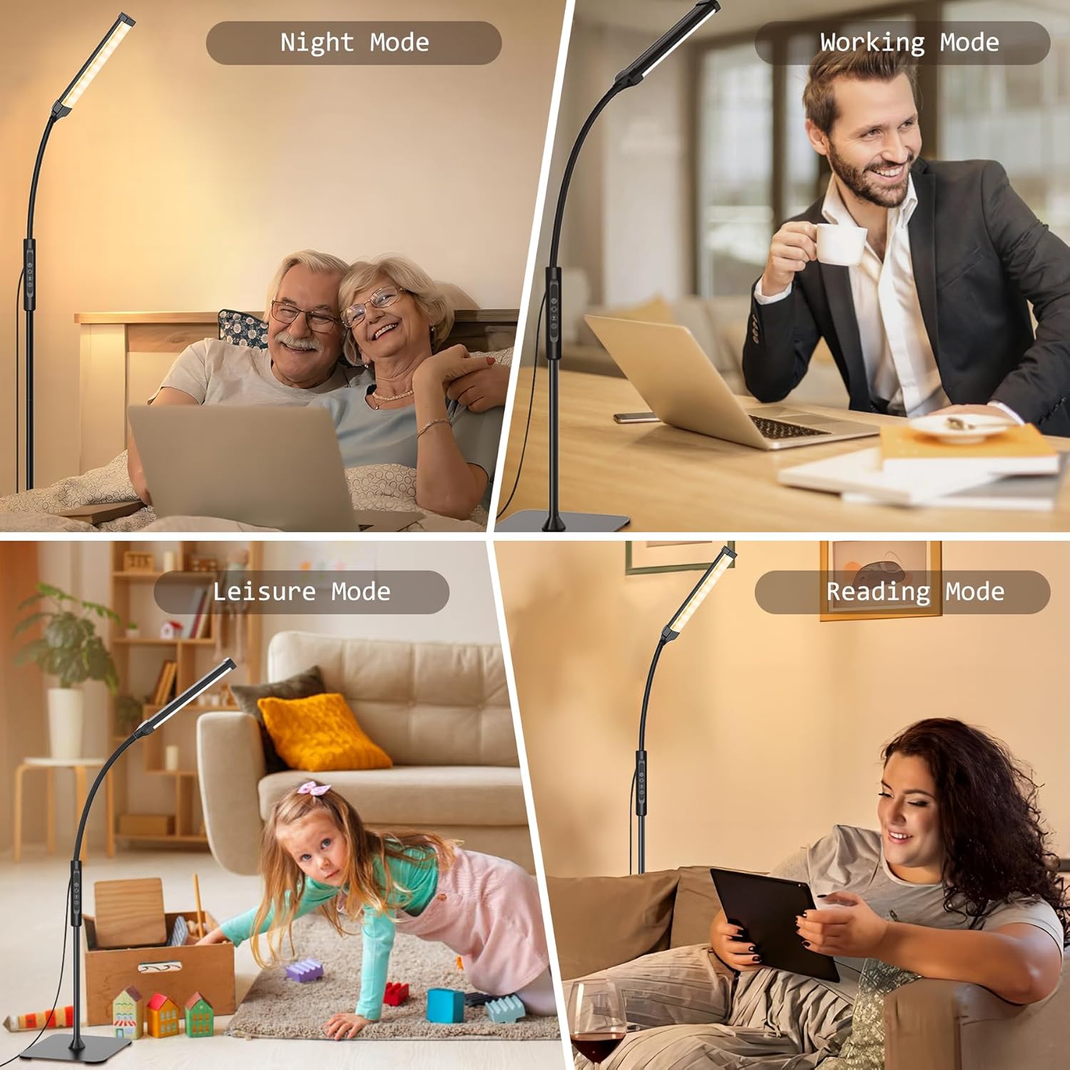 Mojimdo 120 LED Stehlampe, helle Stehlampen für Wohnzimmer, 3 Farbmodi & 10 Helligkeiten, 3000K-6000K Standlicht, Schwanenhals-Leselampe mit Touch-Steuerung für Schlafzimmer, Büro – Bild 7