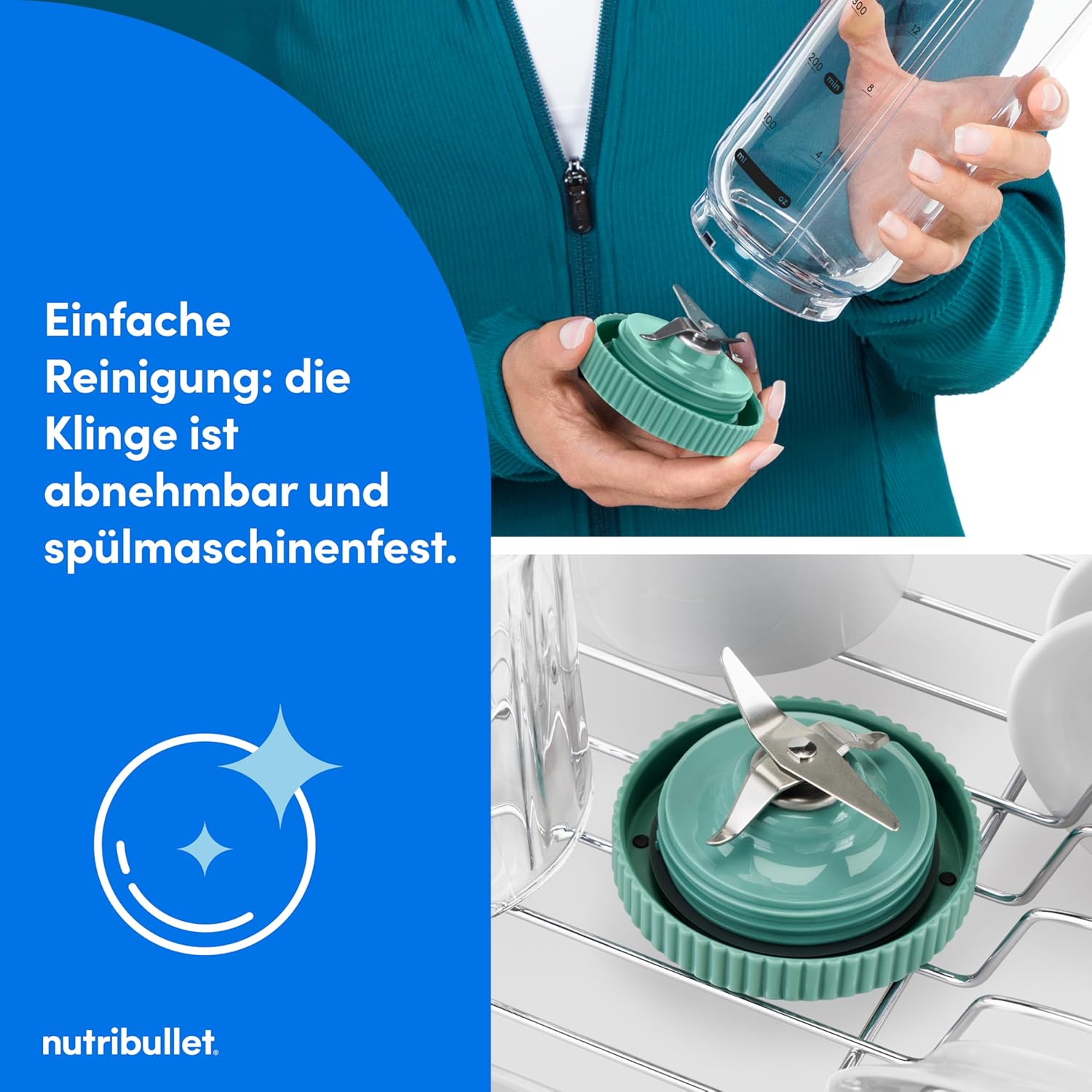 Nutribullet Flex 590 ml tragbarer Smoothie-Mixer mit Trinkdeckel, zerkleinert Eis und gefrorene Früchte, USB-C, Tragegurt, BPA-freier Becher, leicht zu reinigen, Waldgrün (NBP013GR) – Bild 7