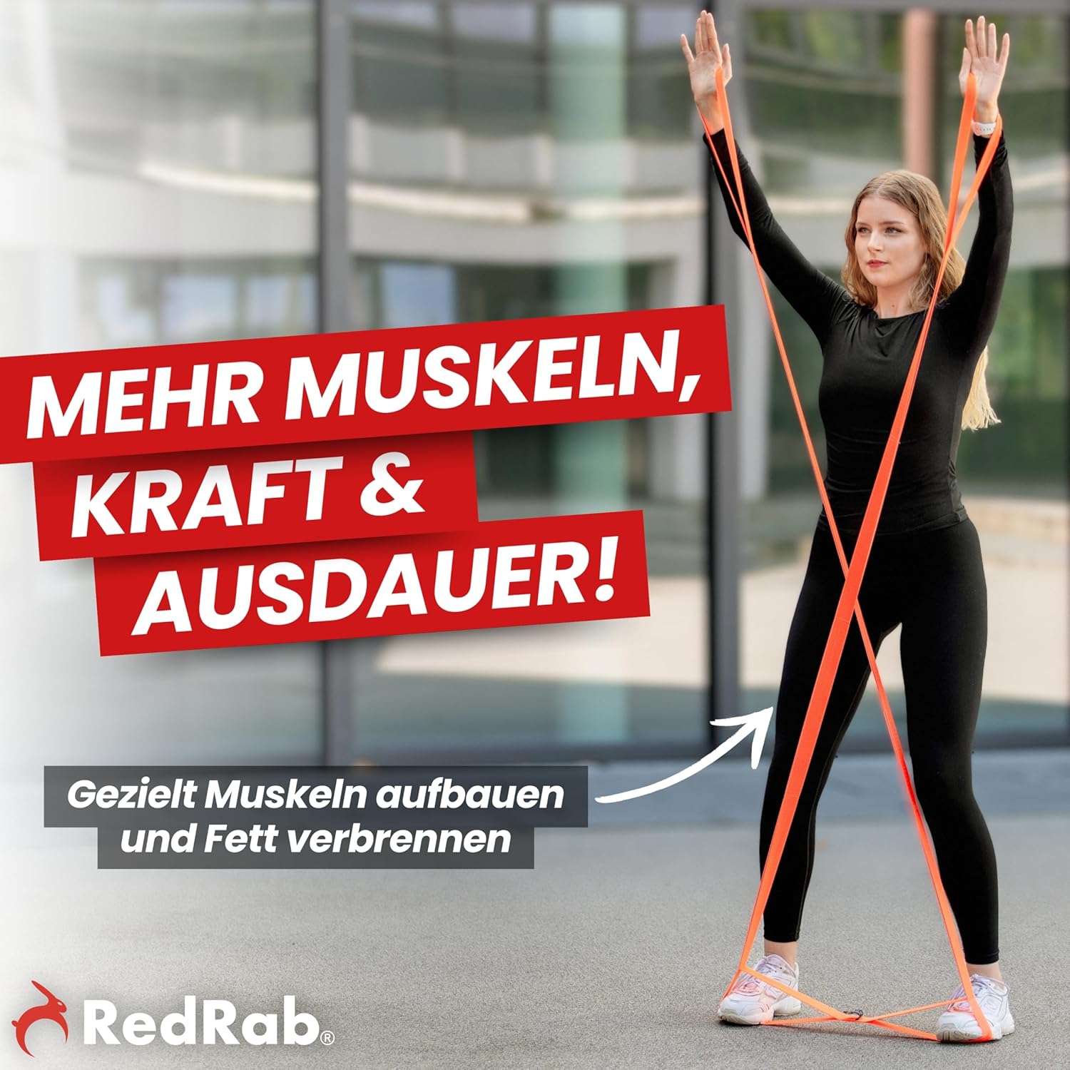 RED RAB Fitnessbänder Stoff – Übungsband mit Schlaufen – 245 cm lang – Widerstandsbänder & Widerstandsbänder Krafttraining – Fitnessband, Widerstandsband Fitness, Gummiband Sport – Bild 2