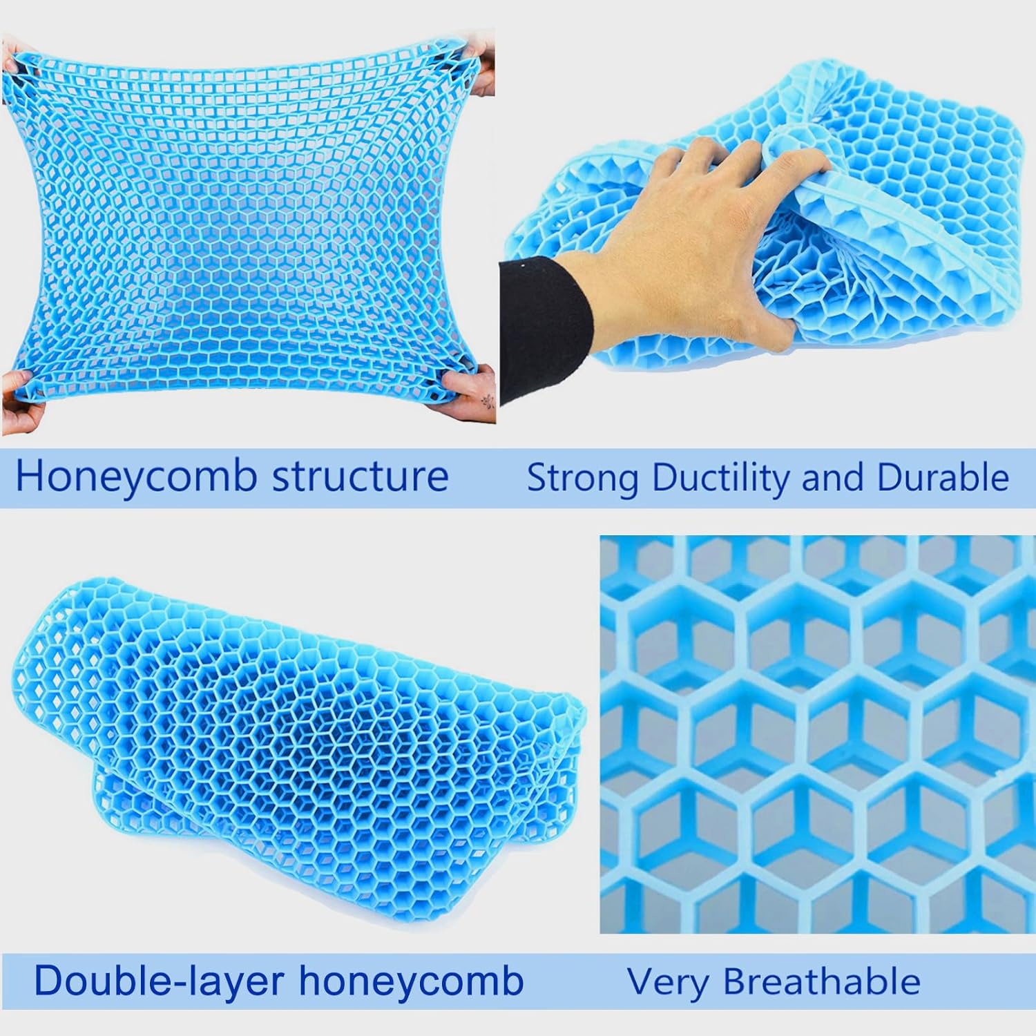 Gel-Sitzkissen, atmungsaktives Waben-Sitzkissen, orthopädisches Gelkissen für Zuhause, Büro, Auto, mit rutschfestem Stoffbezug, 42 x 37 x 3,5 cm, rechteckig – Bild 4