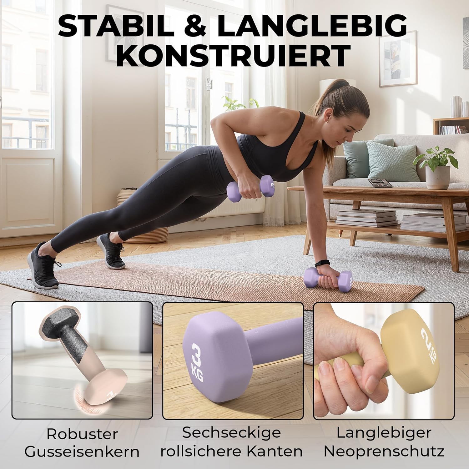 HQ Germany® Hanteln Set (Geruchsfreie Pastellfarben) - Hanteln 2 Stück für Pilates und Krafttraining, Hantelset, Home Gym, Hanteln, Gewichte Hantel, Hantelset, Kurzhanteln, Tausch gegen – Bild 6