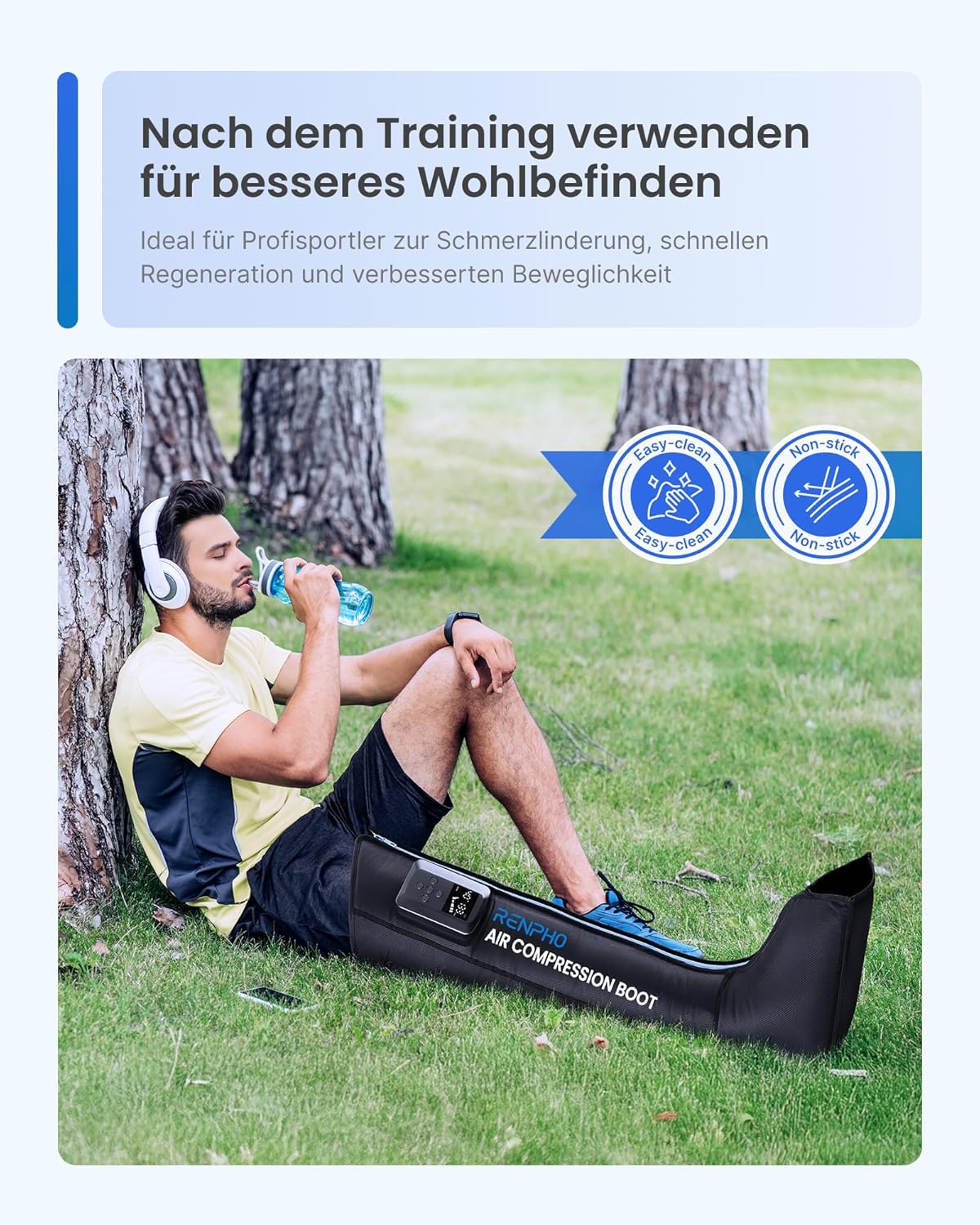 RENPHO Beinmassagegerät mit intelligentem Drucksensor, kabellose Luftkompressionsmassage zur Muskelentspannung, Fuß-, Waden- und Oberschenkelmassagegerät, Adapter nicht im Lieferumfang enthalten, 1 Stück – Bild 7