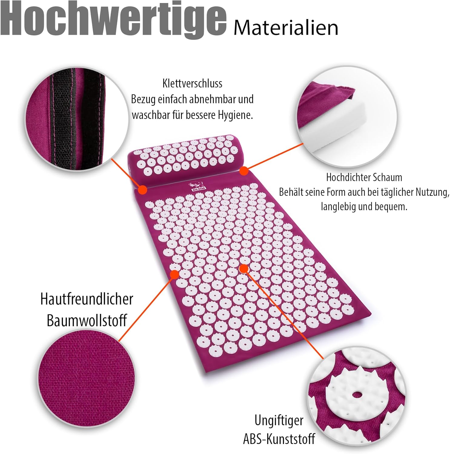 BigDean Akupressurmatte mit Kissen & Bezug zur Steigerung des Wohlbefindens – Massagematte in Lila – Bild 2