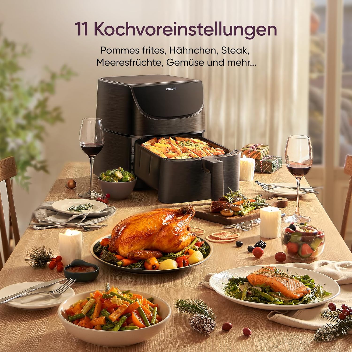 COSORI Heißluftfritteuse, Airfryer Testsieger 2024, 11-in-1 Heißluftfritteuse XXL 5,5 L, Heißluftfritteuse mit Schüttelerinnerung, 97,3 % Öleinsparung, 67,5 % Energieeinsparung, spülmaschinenfeste Körbe – Bild 6