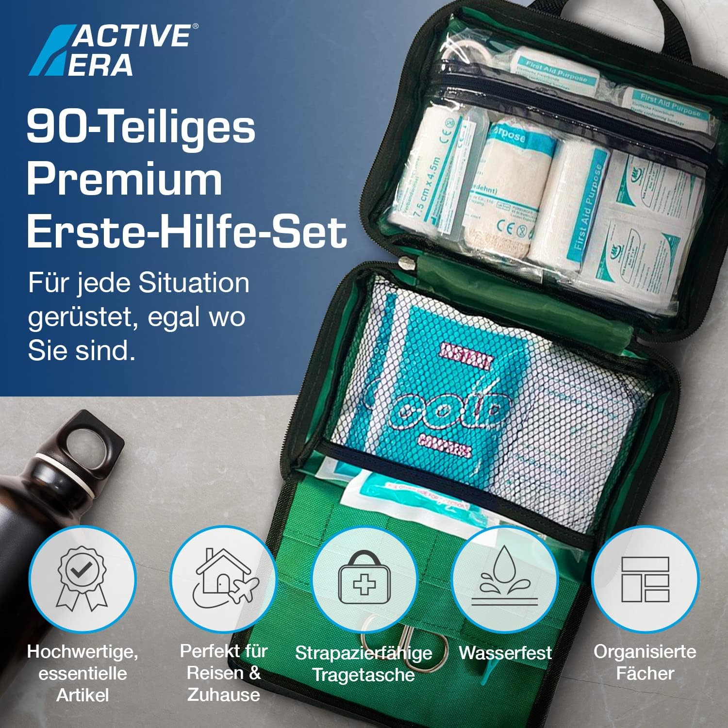 90-teilige Premium-Erste-Hilfe-Set-Tasche – inklusive Augenspülung, 2 x Kühlakkus (Eis) und Notfalldecke für Zuhause, Büro, Auto, Wohnwagen, Arbeitsplatz, Reisen – Bild 2