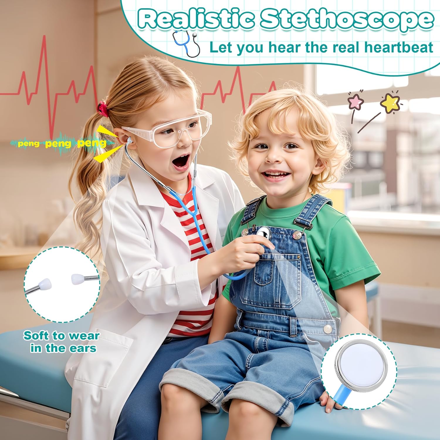 Arztkoffer Kinder ab 3 Jahren – 39-teiliges Holzspielzeug Arztkoffer mit echtem Stethoskop Rollenspiel Arztkittel Spielzeug 3 Jahre mit Thermometer Tragbare Tasche Geschenk für Kinder ab 3 4 5 6 Jahren – Bild 3