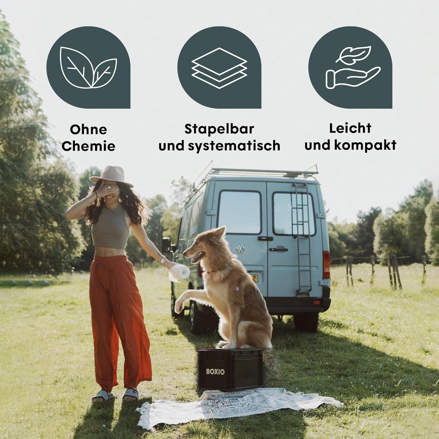 BOXIO – Toilette, mobile Trenntoilette, kompakt, Camping-Toilette, 40 x 30 x 28 cm, Toilette für Reisen, Reise, Boot, Garten, schwarz – Bild 4