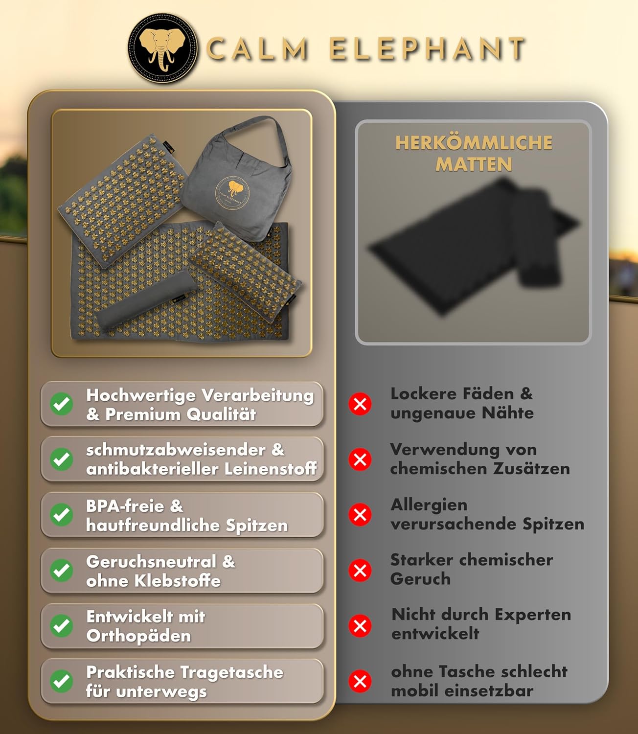 CALM ELEPHANT ORIGINAL Akupressurmatte XXL, große Größe, intensiv für fortgeschrittene Benutzer – Mandala Pro XXL Premium-Set (+158 % mehr Fläche und extra spitze Spitzen) – Verspannungen lösen, Akupunkturmatte, grau – Bild 5