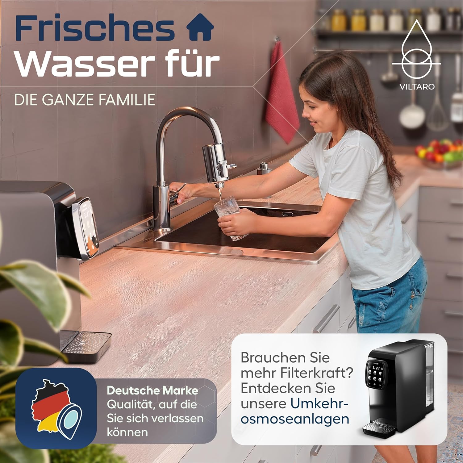 VILTARO® Wasserfilterkartusche mit Kalkschutz, Filterkartusche für Wasserfilter, Leitungswasserfiltersystem mit Aktivkohlefilter aus nachhaltigen Kokosnussschalen – Bild 5