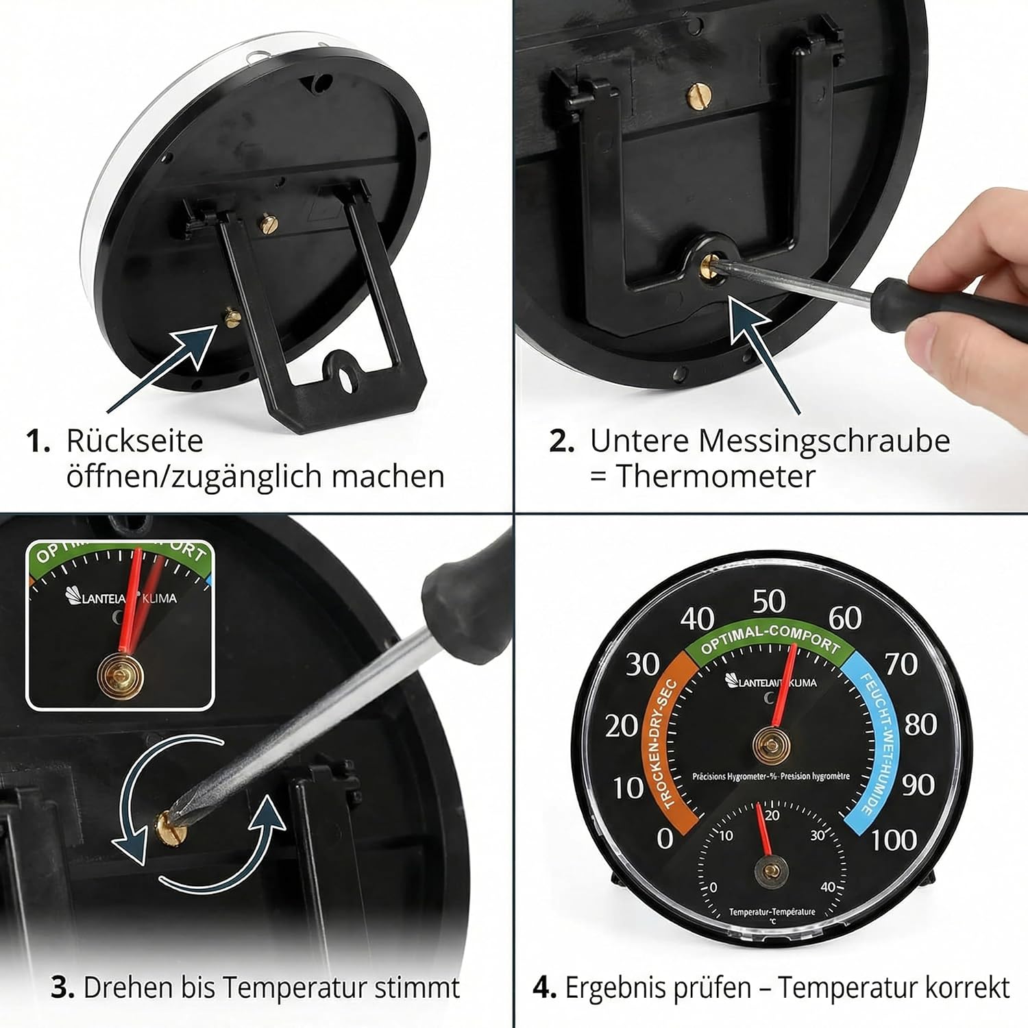 Lantelme Kombi-Thermometer, Hygrometer, Temperatur -5 bis + 45 °C und Luftfeuchtigkeit 0 % – 100 % relativ, analog, präzise Anzeigen für Schimmelschutz, Raumklima und Heizkosten im Innenbereich – Bild 11