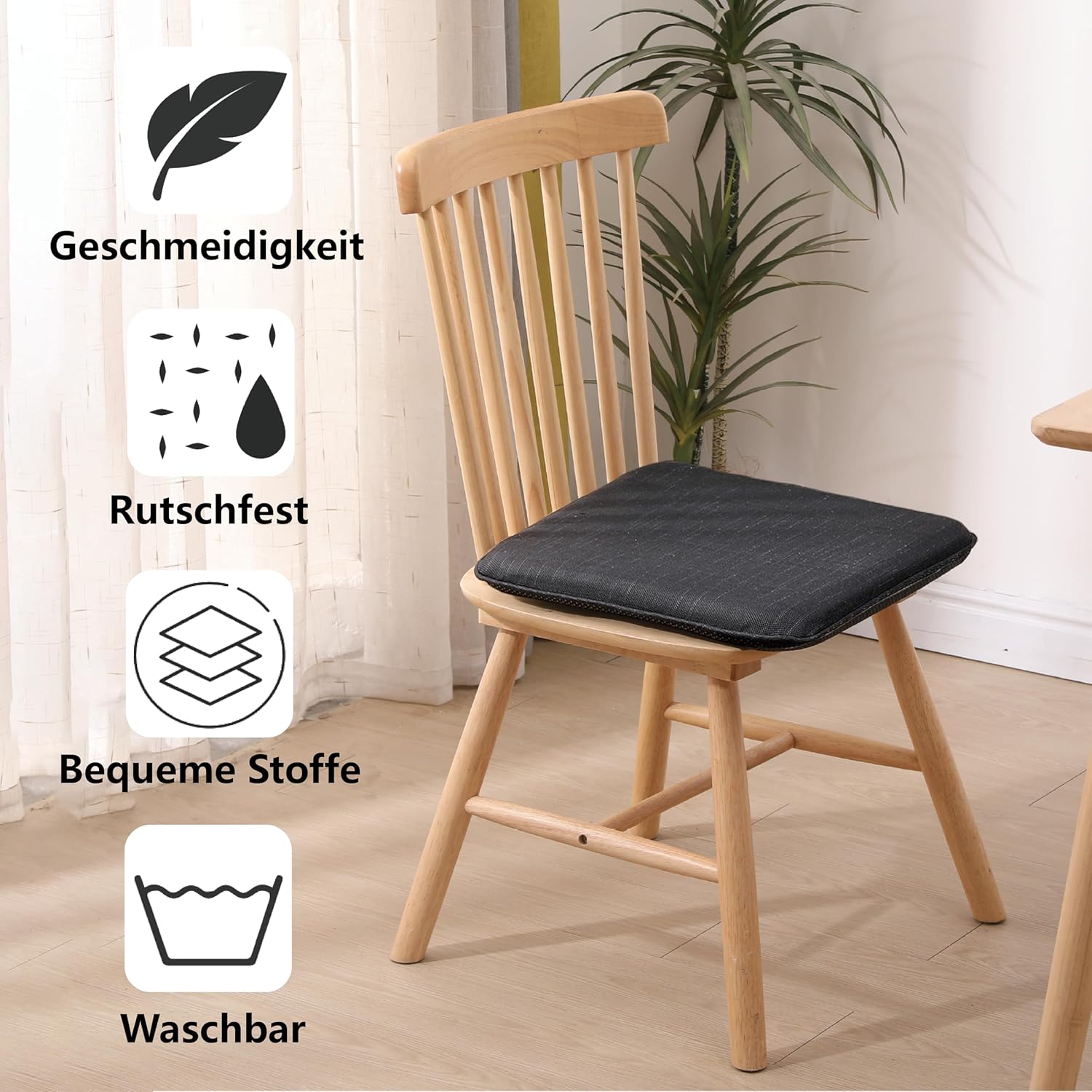 RACE LEAF 2er-Set 40,5 x 40,5 cm Memory-Schaum-Sitzkissen mit langsamer Rückfederung, Innen- und Haushaltssitzkissen, wasserdichte Oberfläche und rutschfeste Unterseite, Schwarz (Schwarz) – Bild 4