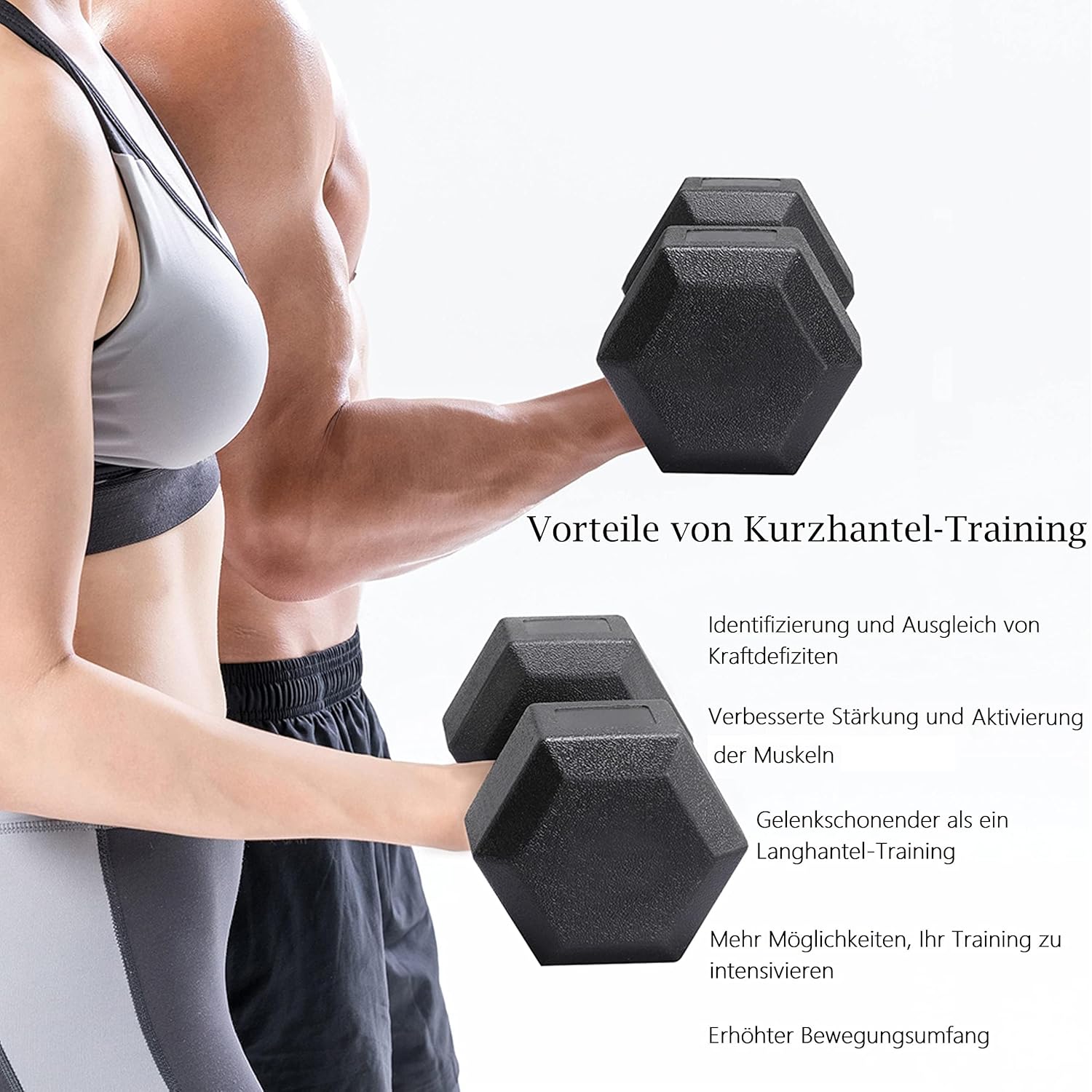 Yaheetech 2er-Set Kurzhanteln 5/7,5/10 kg, Hanteln aus Gummi, Gusseisen, Sechskant-Hanteln, Gewichte, Training für Aerobic, Gymnastik und Fitness – Bild 7