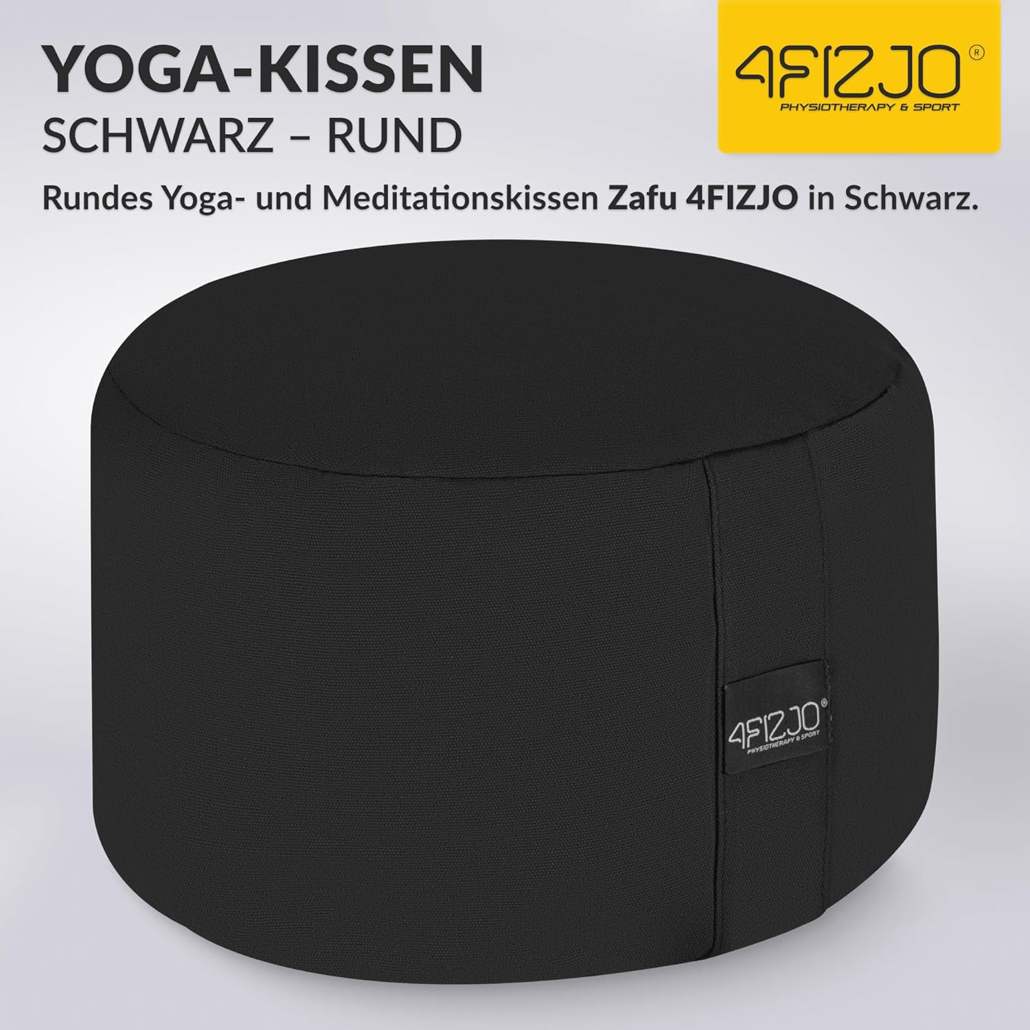 4FIZJO Rundes Meditationskissen, traditionelles Yogakissen rund mit Buchweizenschalenfüllung, Sitzkissen, Rondokissen, abnehmbarer Baumwollbezug, Maße 32 x 20 cm, pflegeleicht, schwarz – Bild 2