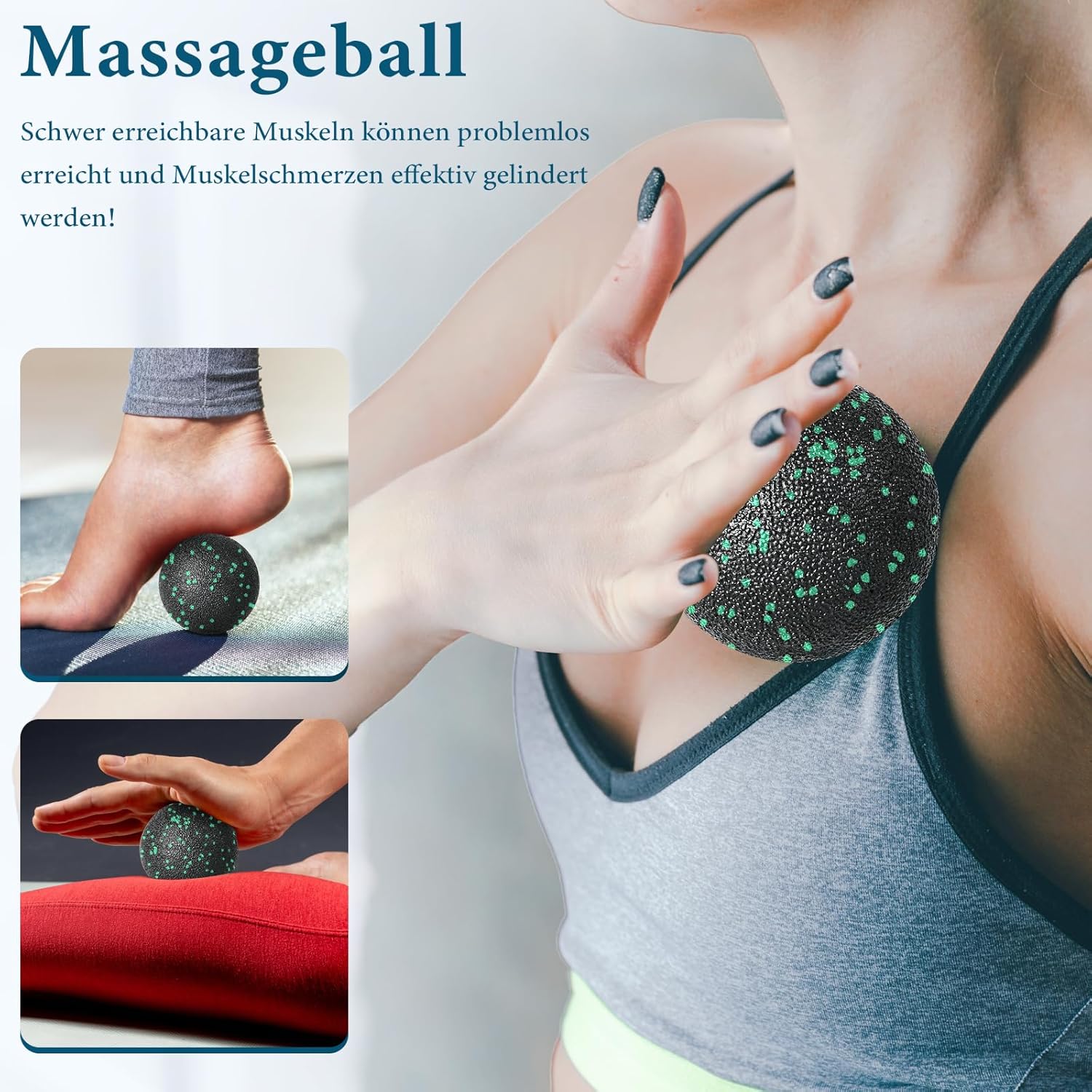 Faszienrollen-Set, Schaumstoffrolle, Faszien-Set mit Faszienball, Mini-Faszienrolle klein und Duoball für Yoga, Faszientraining, Muskeln, Grün – Bild 2
