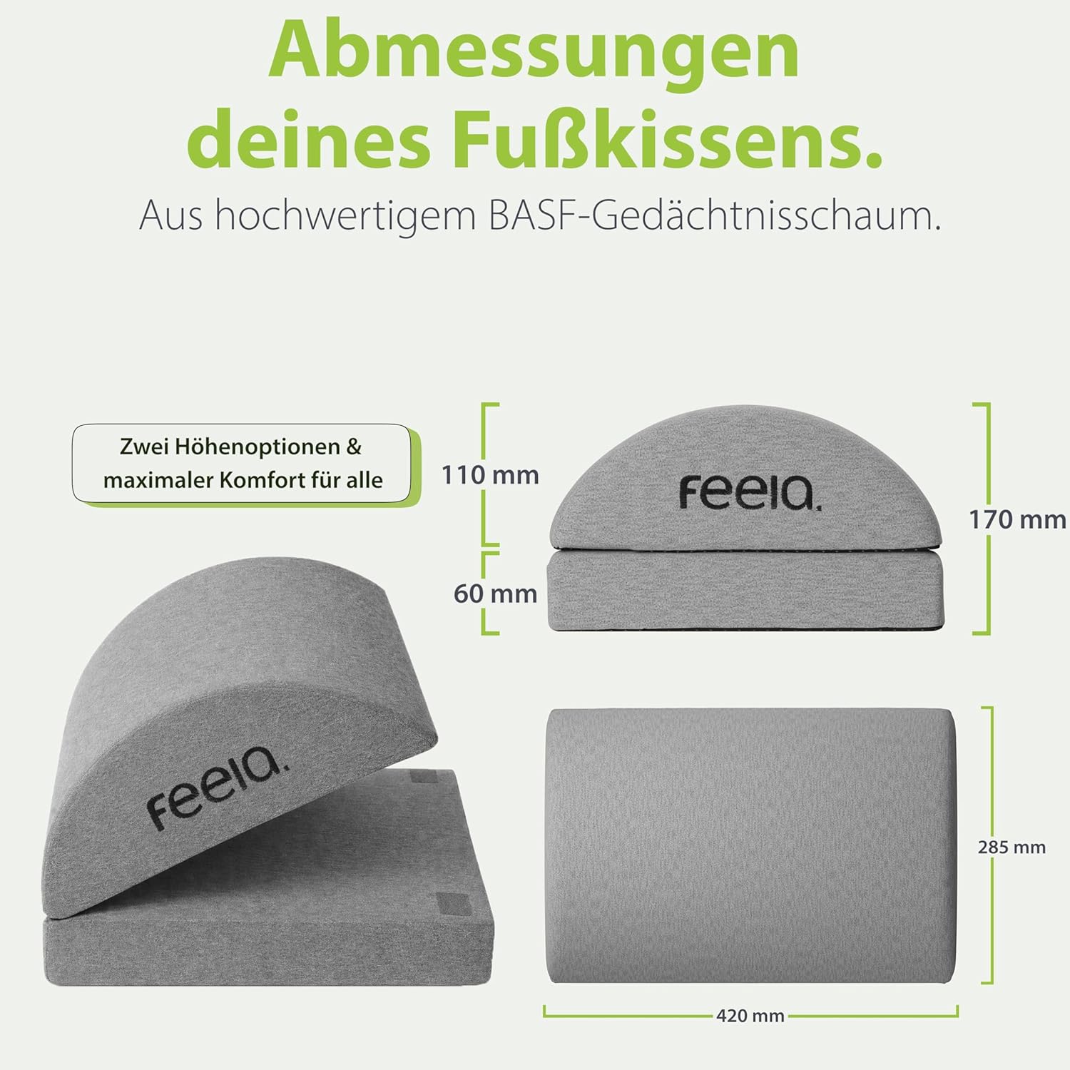 Feela. Fußstützen-Schreibtisch (Vergleichssieger) – Ergonomischer Fußhocker mit Premium-Schaumstoffkern & integriertem Wärmekissen – rutschfest, höhenverstellbar, Schreibtischzubehör (Dunkelgrau) – Bild 6