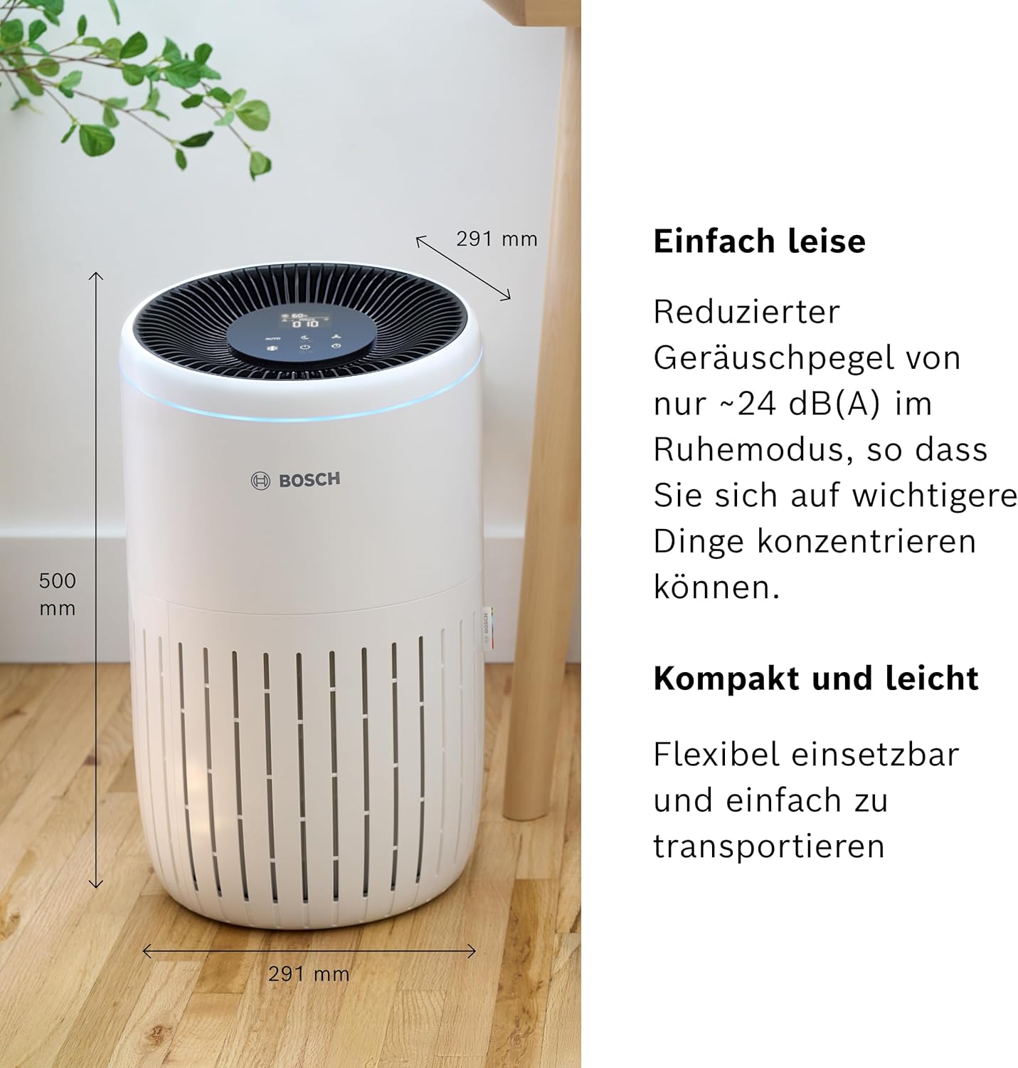 Bosch Air 4000i App-gesteuerter Luftreiniger – Für Räume bis 62,5 m² – Entfernt Schadstoffe – Mit 3-in-1-Luftfilter, Smart Sensor, Automatikmodus, Schlafmodus (< 25 dB(A)) – CADR: 300 m³/h – Bild 6