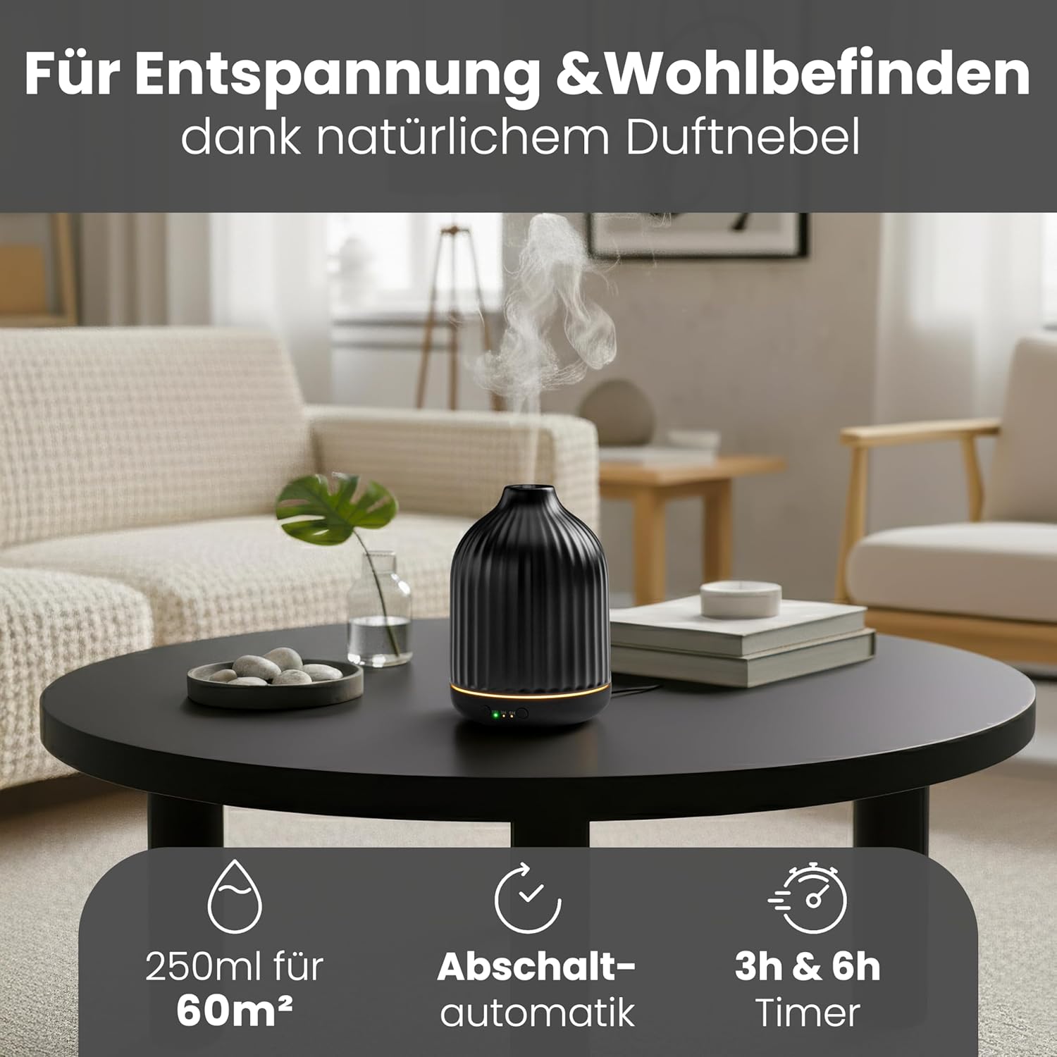 MALMØ Keramikdiffusor (250 ml) – Aromadiffusor für ein angenehmes Raumklima – Diffusor für ätherische Öle – Duftöl-Entschärfer für die Aromatherapie – Bild 2