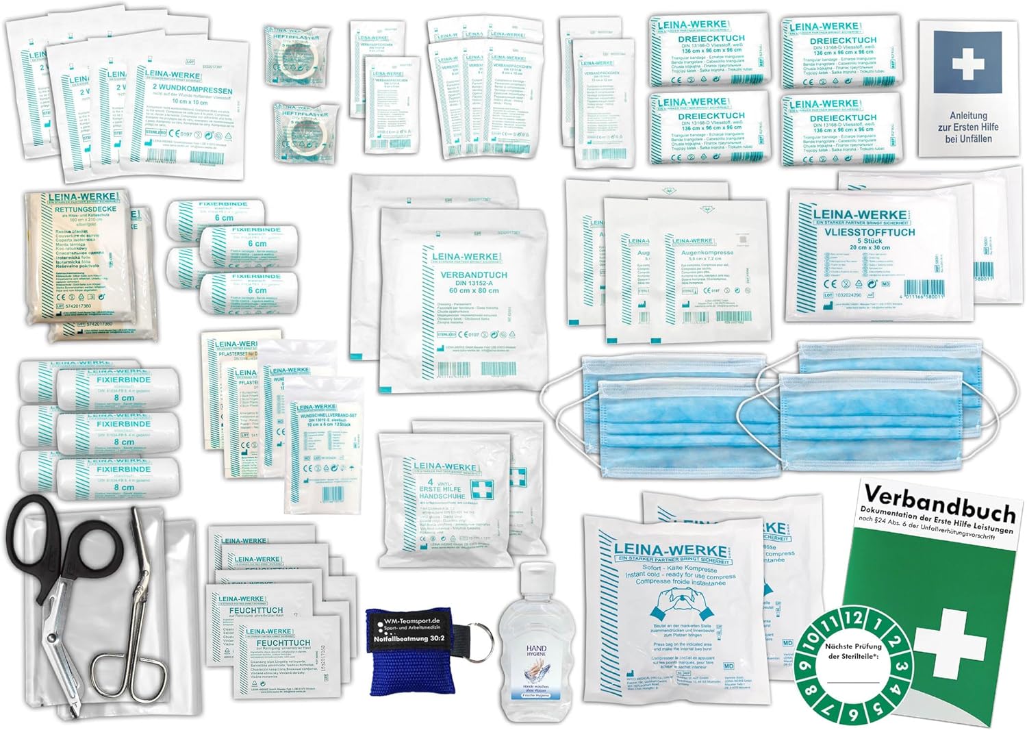 Komplettset Erste Hilfe nach aktueller DIN/EN 13 169 PLUS 2 für Betriebe inklusive Hygienegel & Notbeatmungshilfe