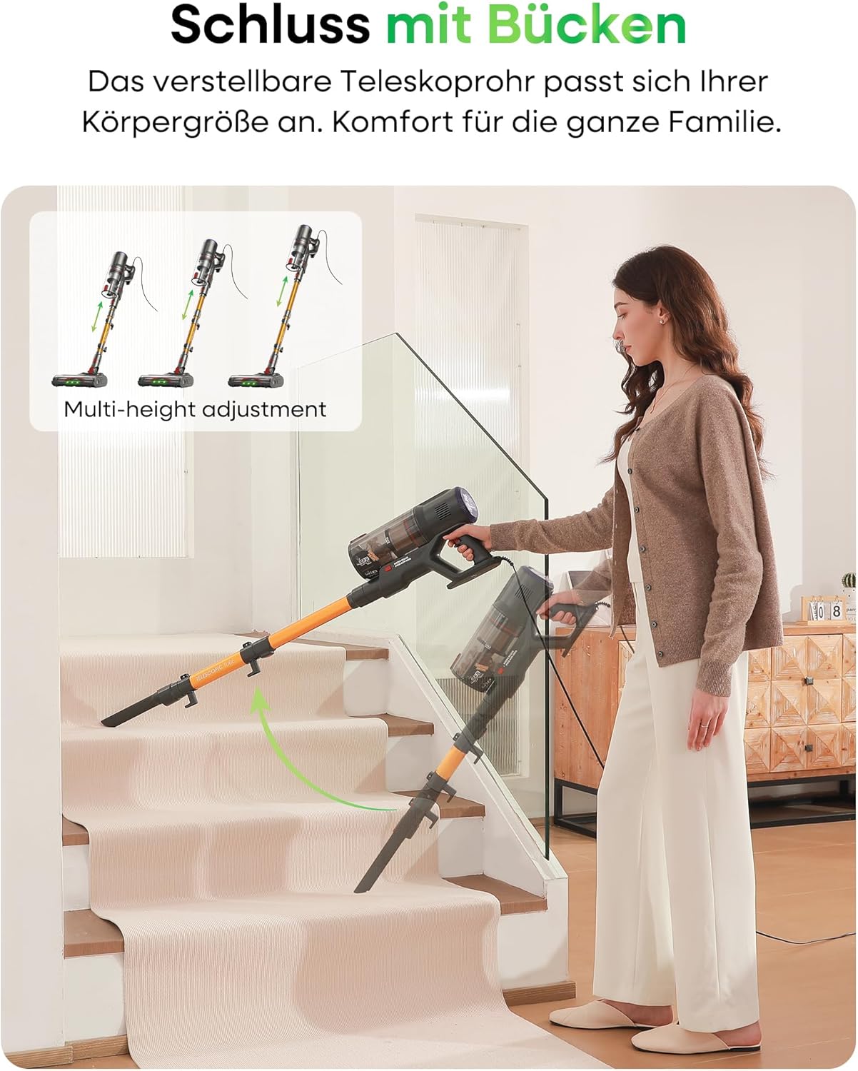 FAMIVAC FV2 Staubsauger mit Kabel, 65Kpa/600W Staubsauger Beutellos mit Matratzenbürste, 1,3KG Leichtgewicht, 7M Kabel, 60dB Leise, 1,5L, Selbststehend, Anti-Tangle-Bürste für Teppich/Boden/Tierhaare – Bild 11