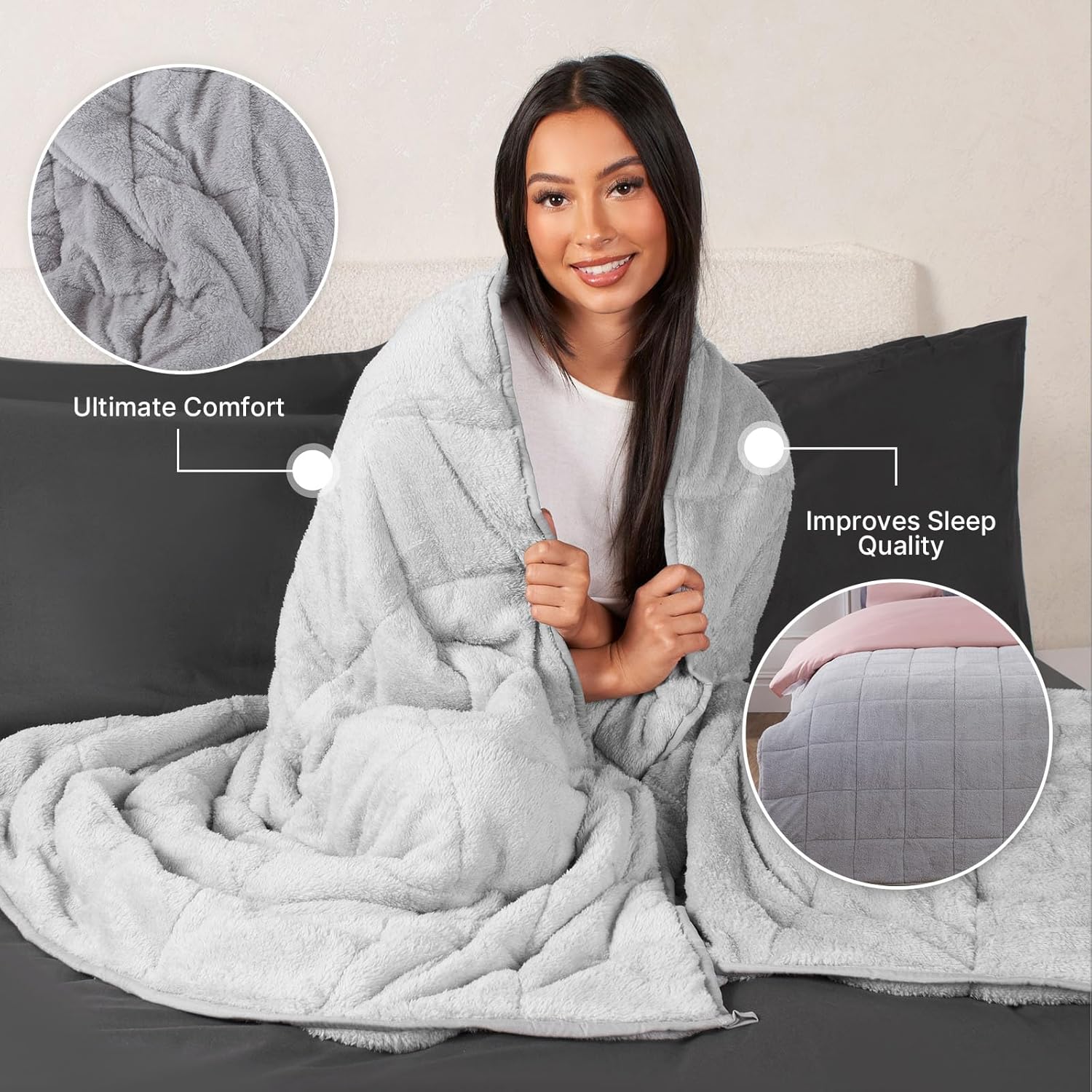 Brentfords Superweiche Teddy-Fleece-Decke für Erwachsene mit Mikro-Glasperlen, Schlaflosigkeit, Angst, Stressabbau, Silbergrau, 150 x 200 cm – 8 kg, BBWETEDSI02, 150 x 200cm, 8kg(17.6lb) – Bild 4