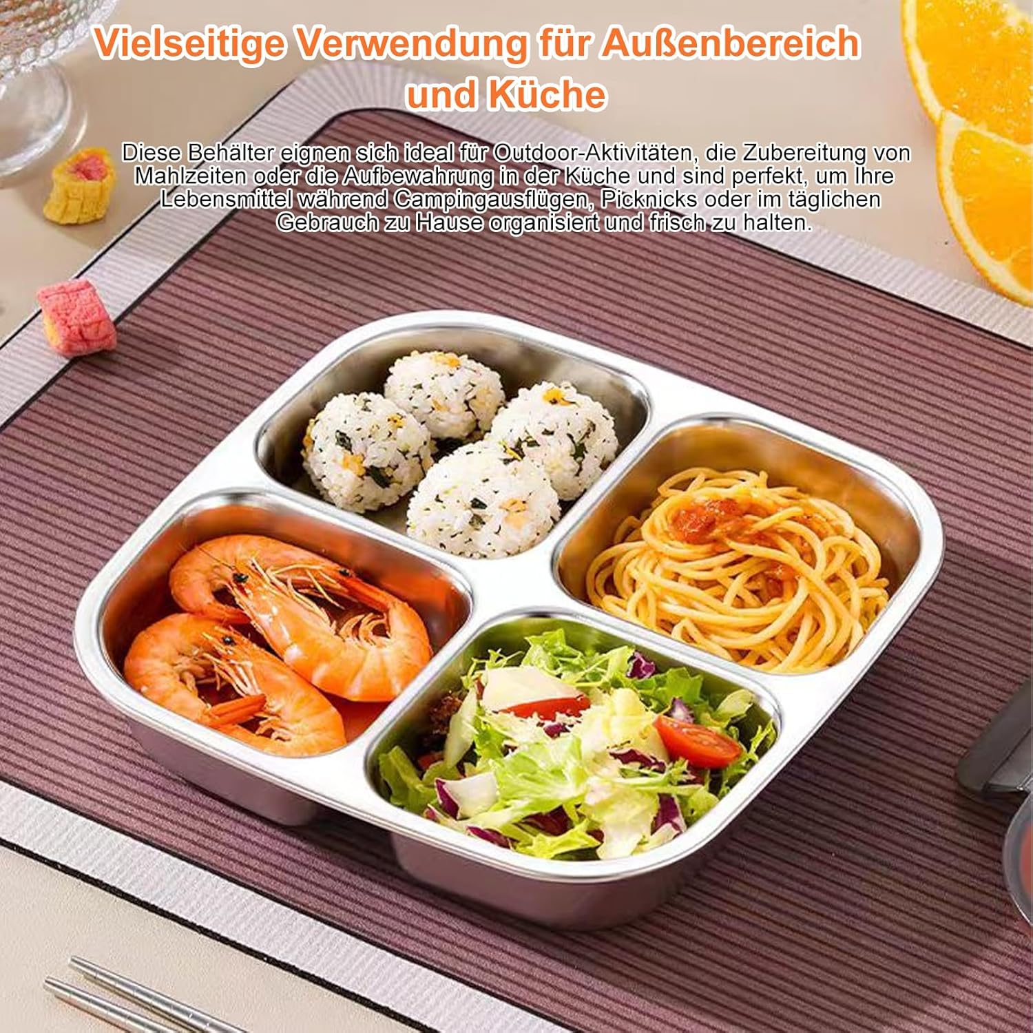 Snackbox, 2 Stück Bento Box, Snackbox mit Fächern Brotdose Edelstahl für Meal Prep Behälter, Leckdichte Metall Bento Box Mit Deckel für Schule, Arbeit Camping Brotdose Mit Fächern (600ml) – Bild 6