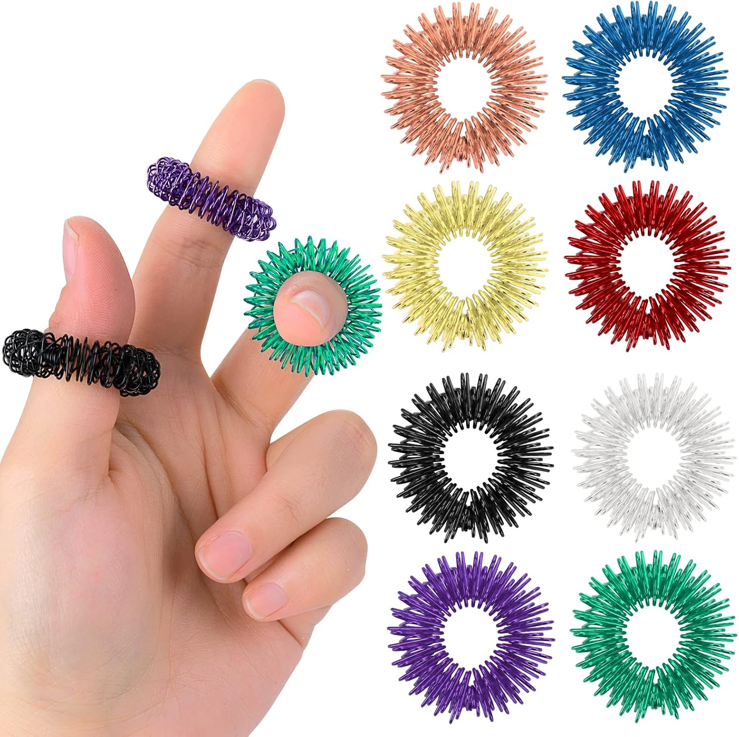 8-teiliges Akupressurring-Set, Massageringe für Finger, Akupressurring, Massagering zum Stressabbau und zur Förderung der Durchblutung, Fingermassage oder Zehenmassage