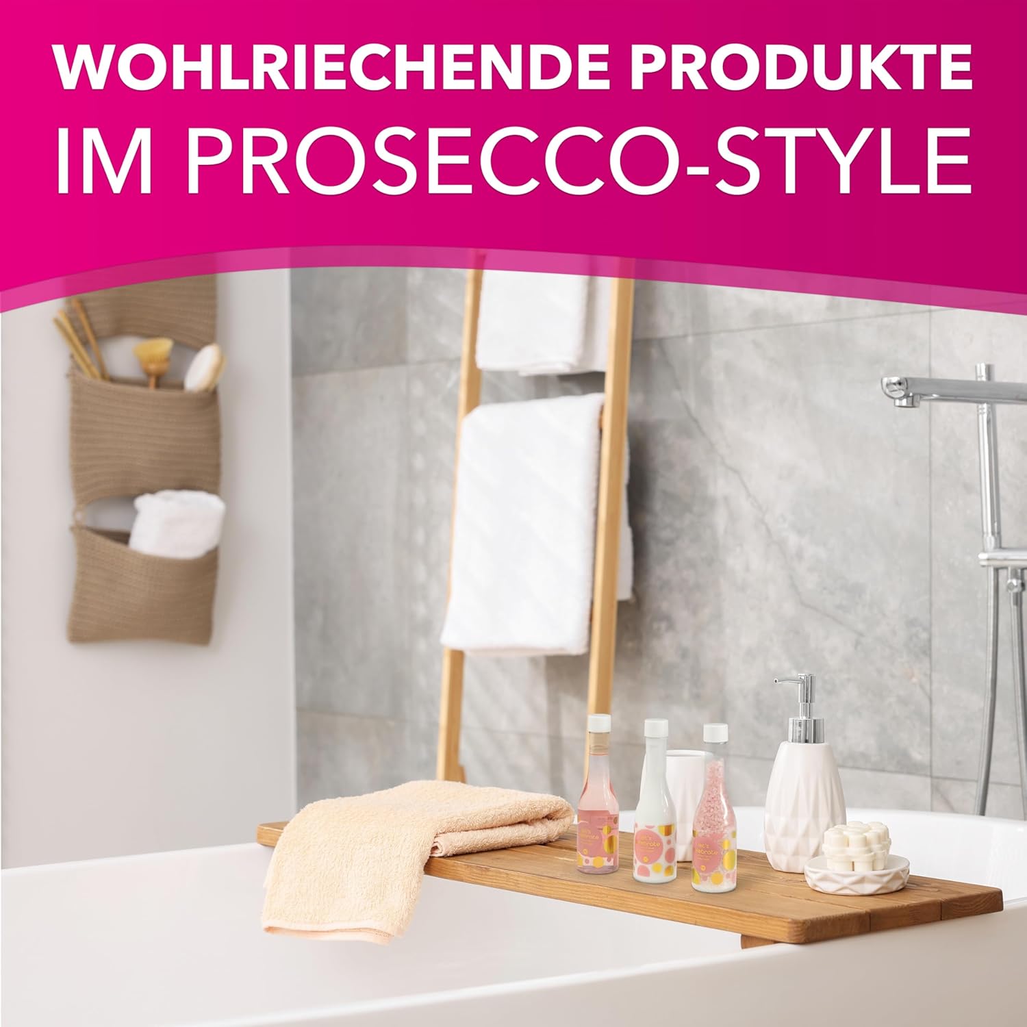 Accentra - Let's Celebration Damen-Geschenkset in Champagnerflasche aus Kunststoff – Bade- & Duschset mit Teerose & Samt inklusive Duschgel, Bodylotion & Badesalz – 3-teiliges Wellness-Set für Damen und Mädchen – Bild 7