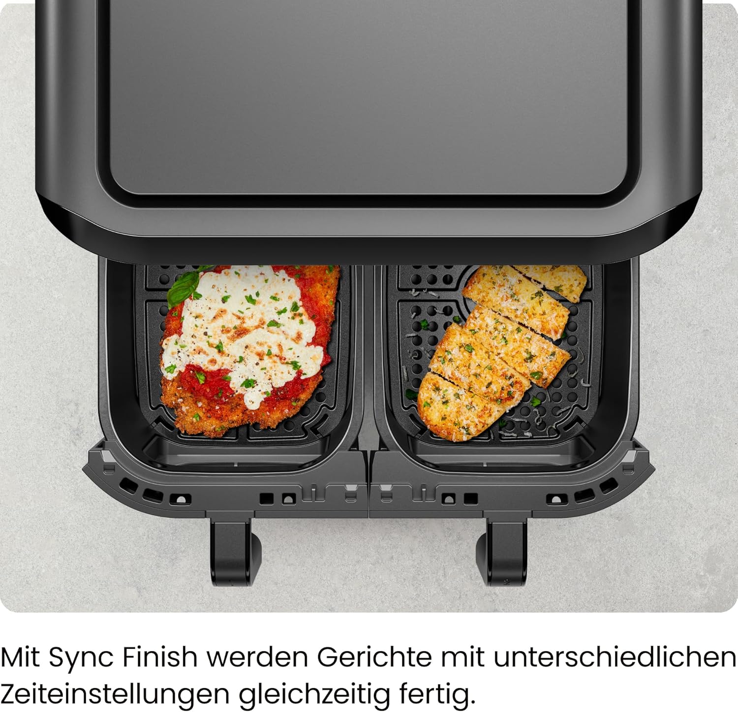 CHEFMAN 5,6-Liter-Doppelkorb-Heißluftfritteuse mit Sichtfenster, Sync-Finish, Hi-Fry, automatische Abschaltung, spülmaschinenfest, 2100 W, digital, Schwarz – Bild 6
