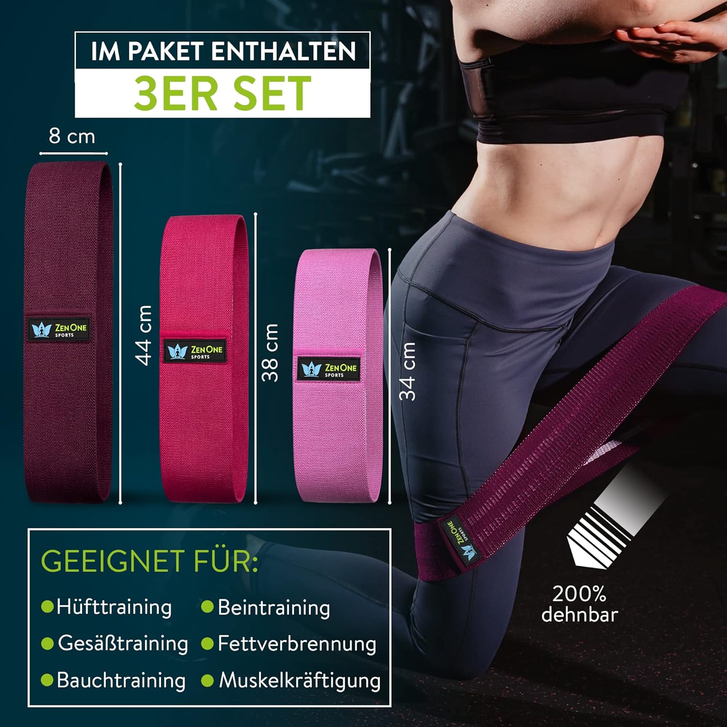 ZenOne Sports® Fitnessbänder aus Latex I Loop Bänder Set - Widerstandsbänder in 3-5 Stärken I Resistance Bands für Krafttraining, Warm-up & mehr I Booty Band Set mit Workout-Guide, Theraband Loop – Bild 7