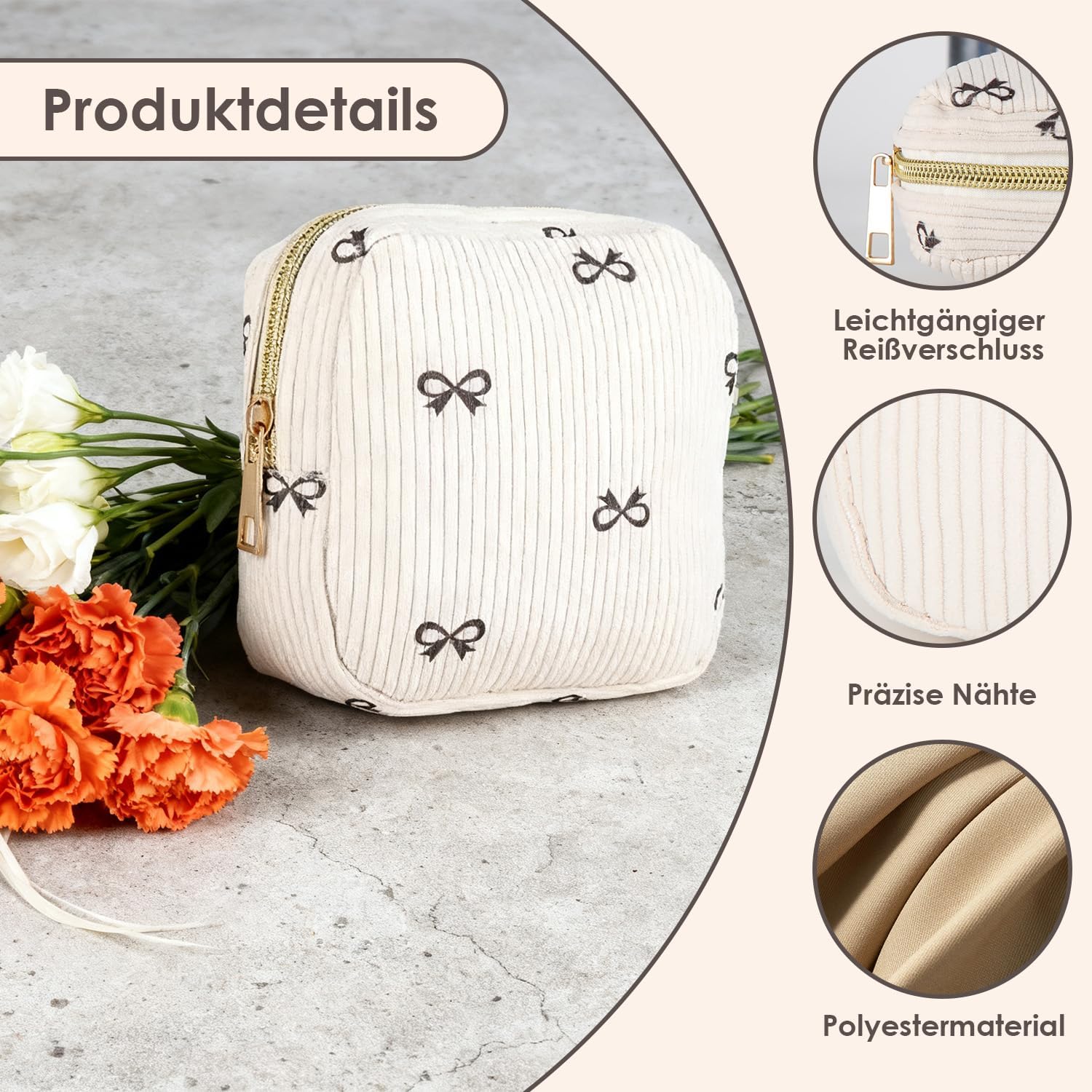 Aufbewahrungstasche für Damenbinden, Hygienetasche für Damenbinden, Cord-Tampon-Aufbewahrung, Kosmetiktasche klein für Damenbinden und Tampons, Reiseutensilien, tragbare Make-up-Tasche für Frauen und Mädchen (Schleife) – Bild 2