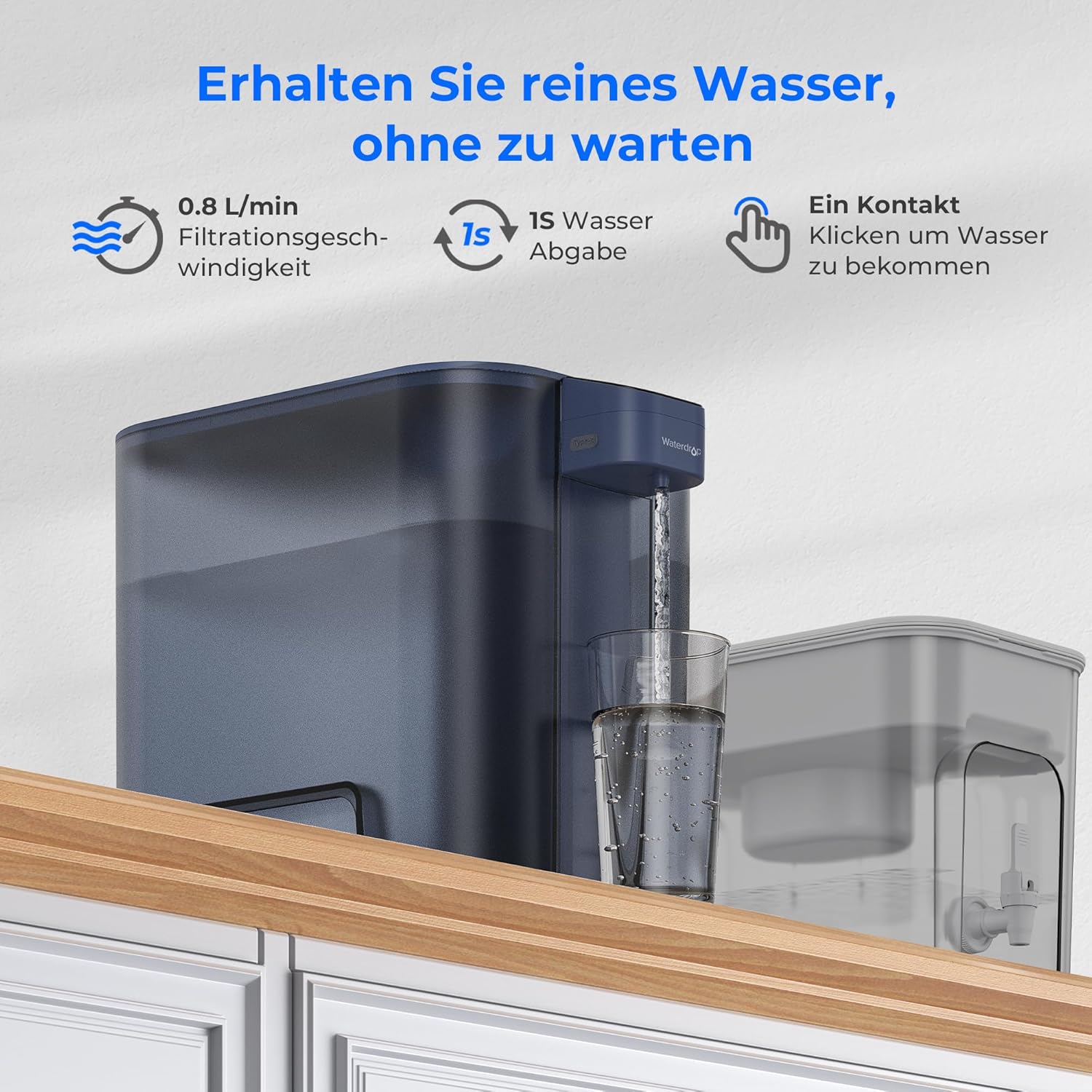 Waterdrop Mega Instant elektrischer Wasserfilterkrug mit 3-Monats-Filter, 6 l Wasserfilterkrüge, reduziert Chlor, Blei, Quecksilber, PFAS, PFOA/PFOS, 757 Liter, blau – Bild 4