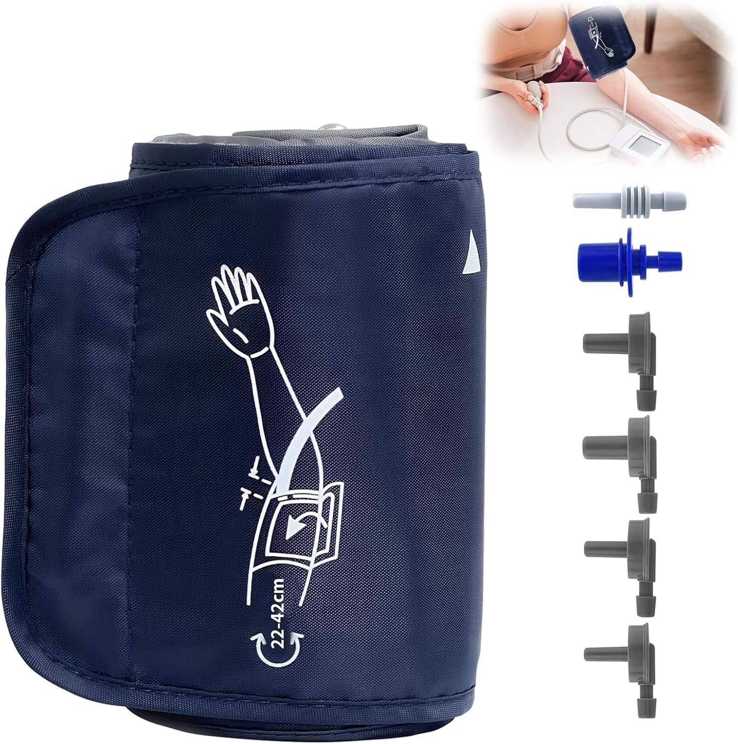 Blutdruckmanschette für Maschine, 22–42cm mittlere Blutdruckmessgeräte-Manschette mit 6 Universalanschlüssen, verstellbarer digitaler BP-Monitore, Ersatzgurt für Erwachsenen-Oberarm, BloodPressure Cuf – Bild 7