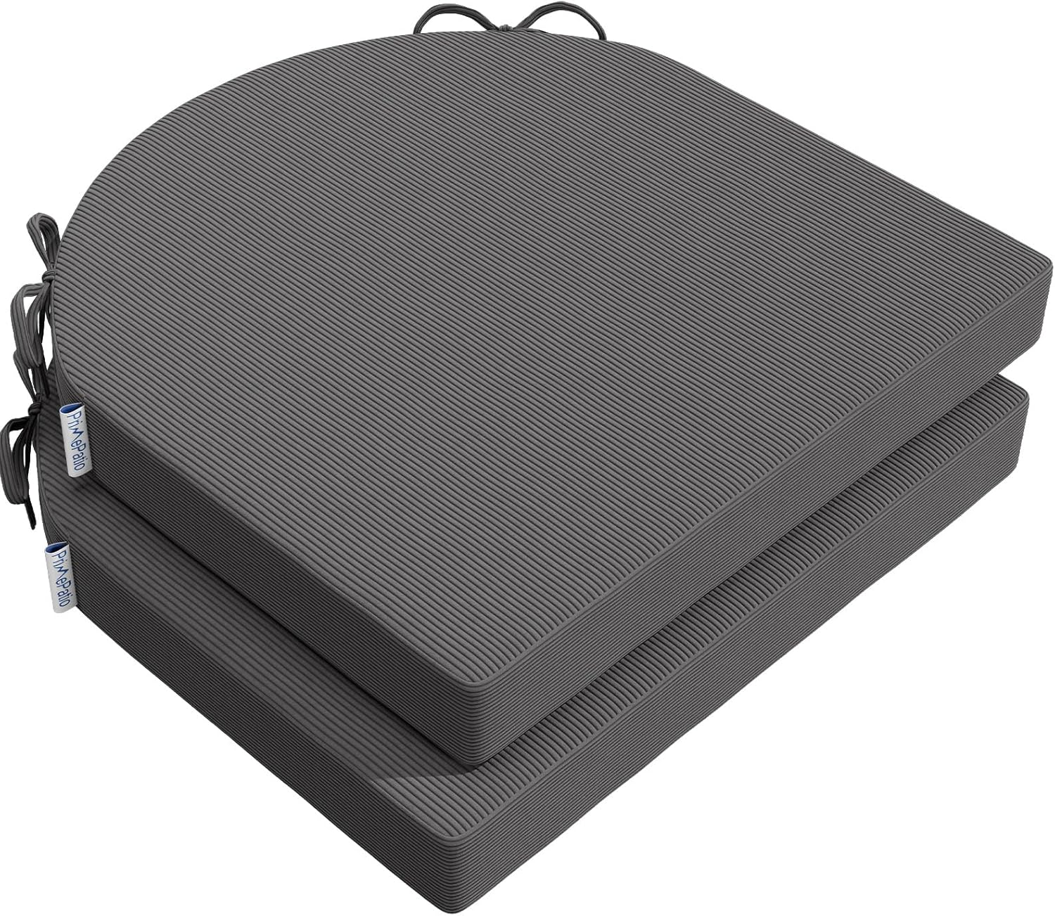 Stuhlkissen 40 x 40 x 5 cm (2er-Set), anthrazit, hochdichter Schaumstoff für den Innen- und Außenbereich, für Küche, Esszimmer, Garten, mit Befestigungsgurten und waschbarem Bezug