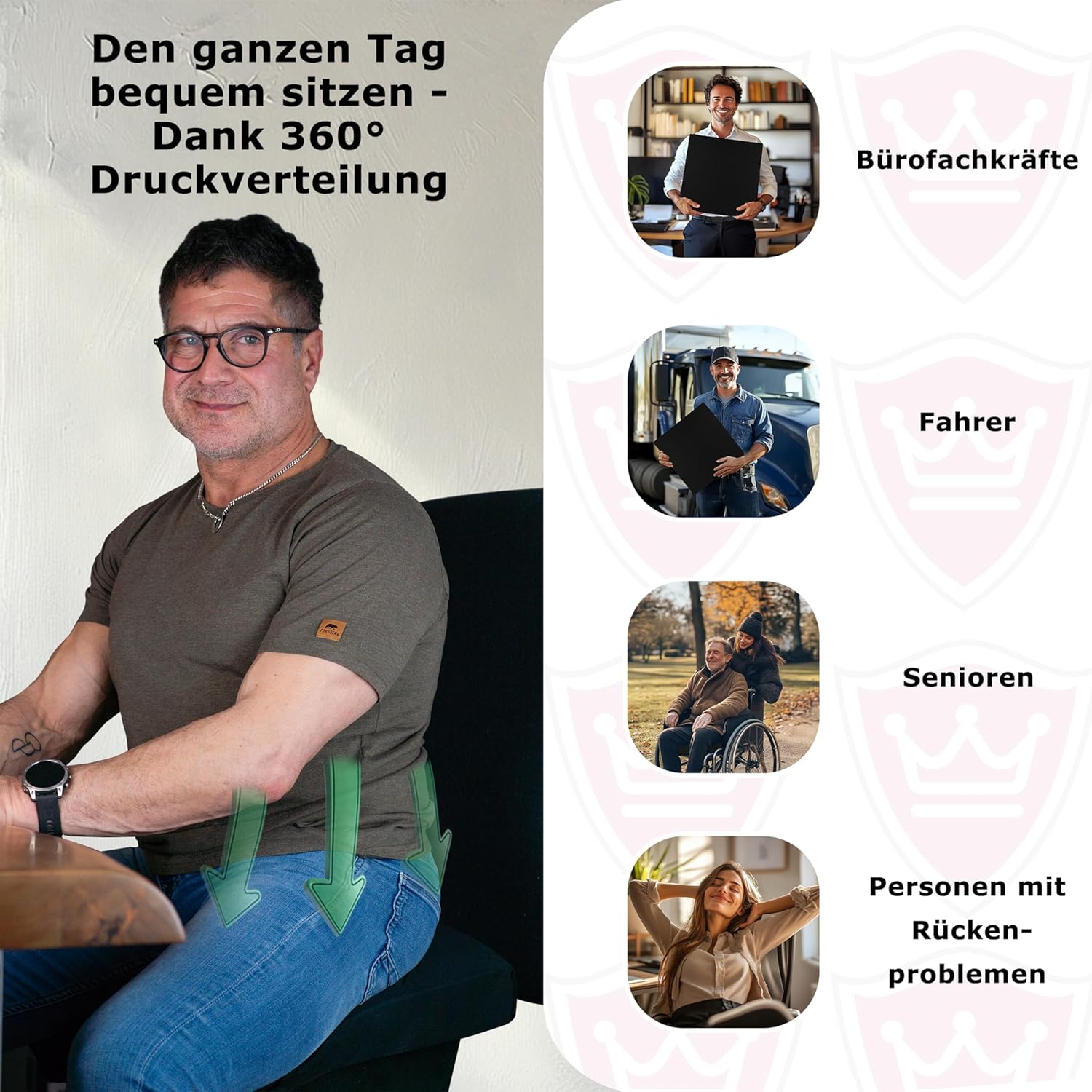 Orthopädisches Anti-Dekubitus-Gelschaum-Sitzkissen 40 x 40 x 5 cm – hergestellt in Deutschland. Ergonomisches und extra kompaktes Sitzpolster (RG 60 (weich) mit Polyesterbezug in Schwarz – Bild 7