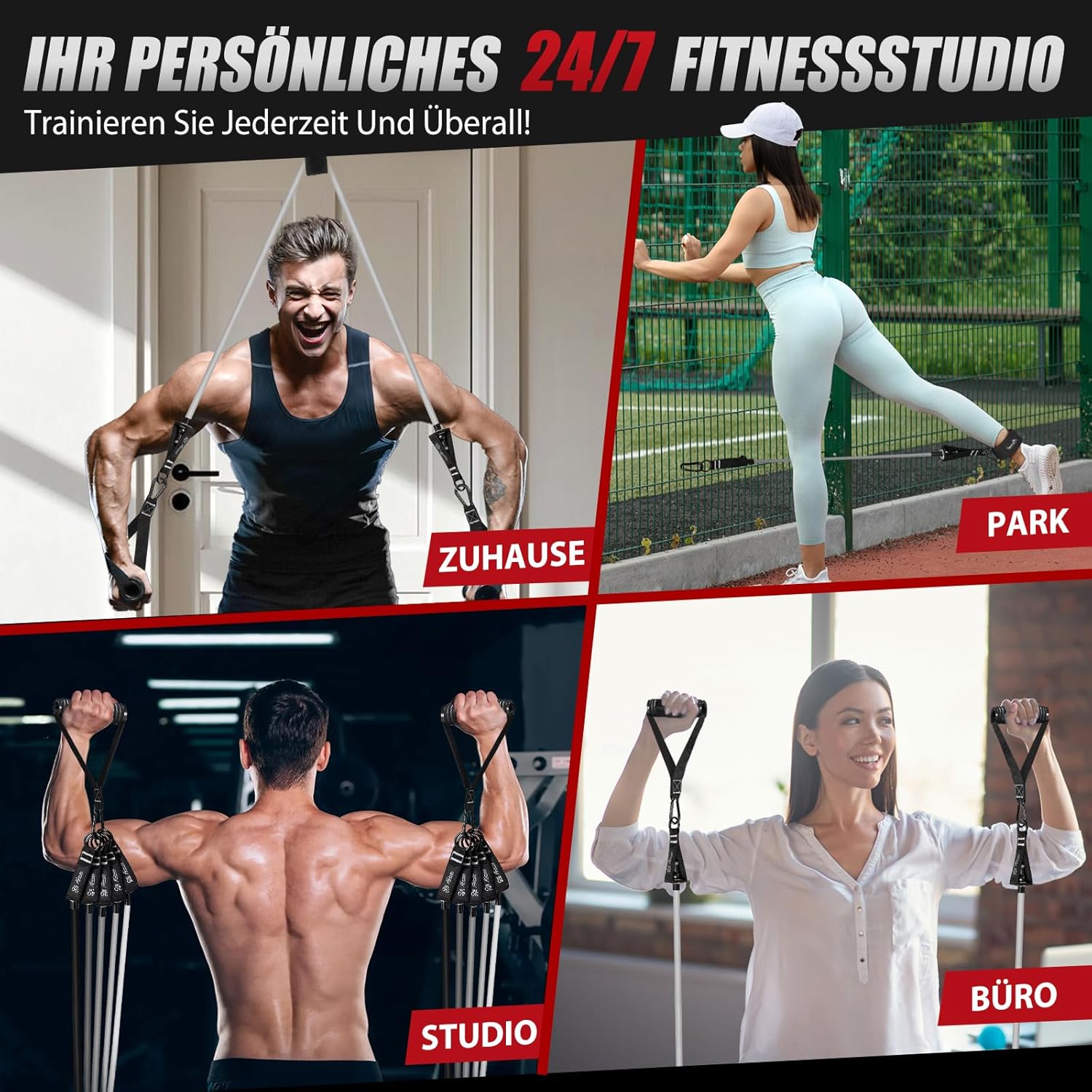 Fitnessbänder-Set, 150 lbs 200 lbs 250 lbs Widerstandsbänder 5 verschiedene Stärken, Widerstandsbänder-Set mit Griffen, Knöchelriemen und Türanker, tragbarer Rucksack, für Indoor-Heim-Fitnessstudio und Outdoor – Bild 7