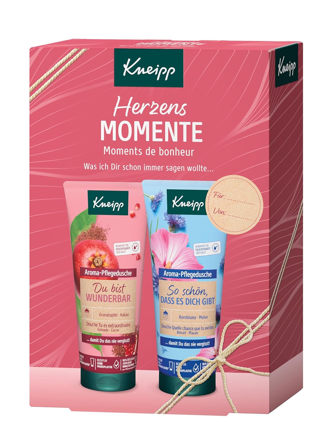 Kneipp Geschenkset Herzmomente – Geschenkpackung mit 2 Aroma-Pflegeduschen in Originalgröße von Kneipp – Schenken Sie Ihren Liebsten pflegende Verwöhnmomente – 2 x 200 ml