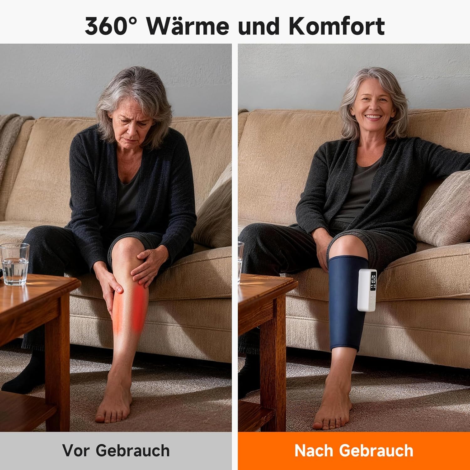 Kabelloses Wadenmassagegerät mit EMS, Beinmassagegerät mit Heizung und Luftkompression – 3 Modi + 3 Stufen für Beine, Waden, Unterschenkel – Bild 3