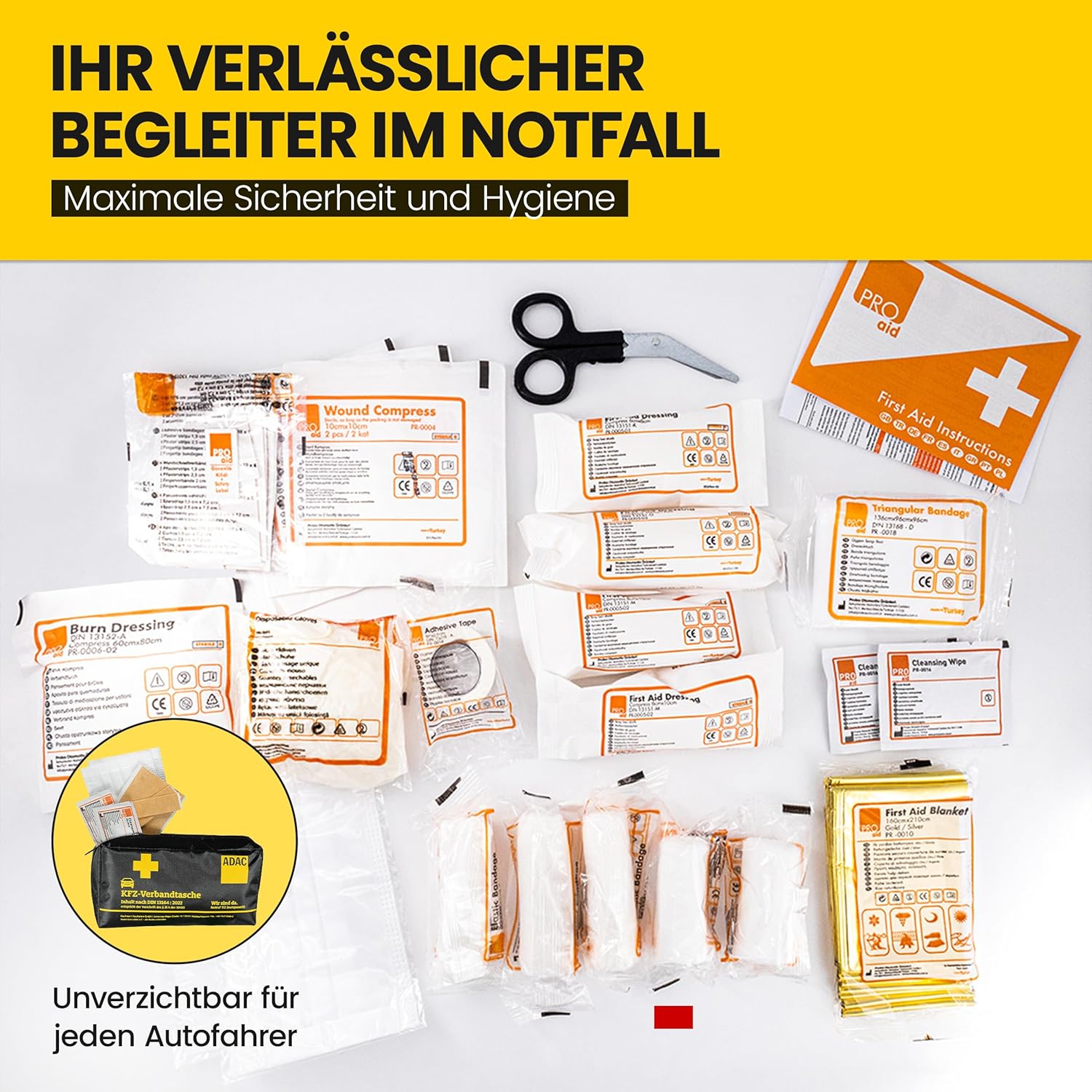 ADAC Erste-Hilfe-Set – Kfz-Verbandkasten 2025 StVZO-konform – Praktisches Erste-Hilfe-Set KFZ nach DIN 13164:2022 – Notfalltasche für PKW & LKW mit Masken – Kompakt & platzsparend – Bild 5