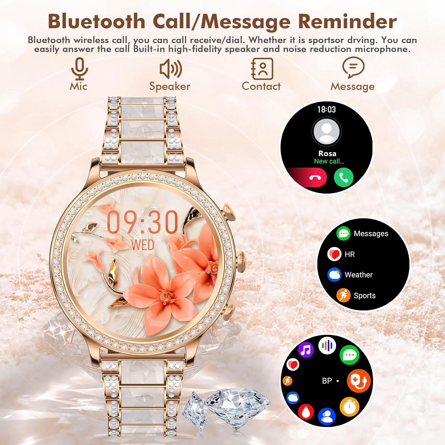ZKCREATION Damen Smartwatch mit Telefonfunktion – Smartwatch Damenuhr mit Anruffunktion, Fitnessuhr mit Schlaf- und Herzfrequenzmesser, Musiksteuerung, 20 Sportmodi, Schrittzähleruhr Damen für Android iOS – Bild 2