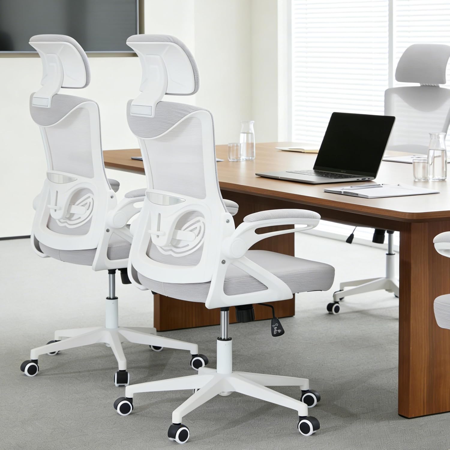 Fizzin Ergonomischer Bürostuhl, grauer Schreibtischstuhl mit verstellbarer Lendenwirbelstütze und Kopfstütze, atmungsaktives Netzgewebe für Heimbüro und professionelle Arbeitsplätze – Bild 9