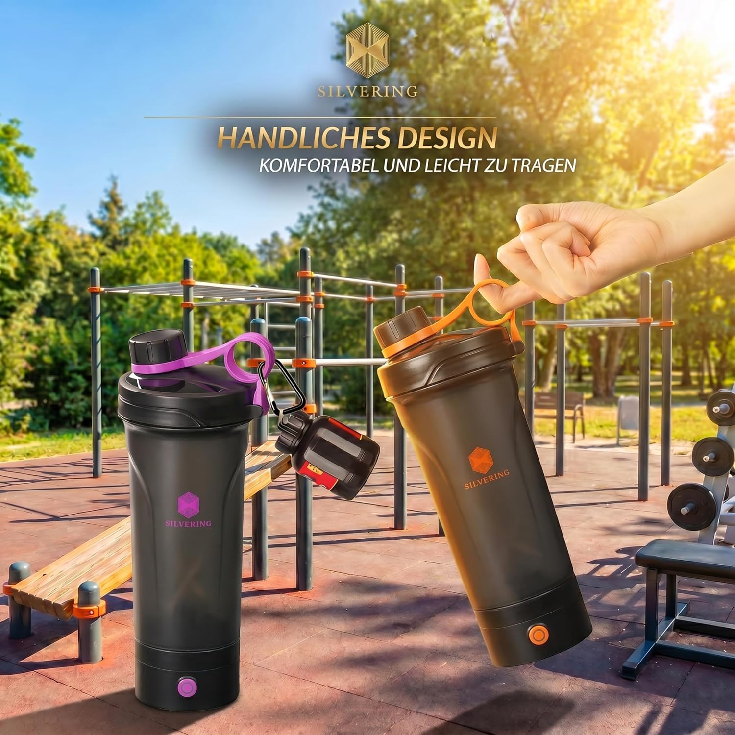 Silvering Elektro-Shaker, spülmaschinenfest, Protein-Shaker mit abnehmbarer Motoreinheit, USB-C wiederaufladbar, Trainingsflasche, BPA-frei, 600 ml, Protein-Shaker elektrisch (lila) – Bild 9