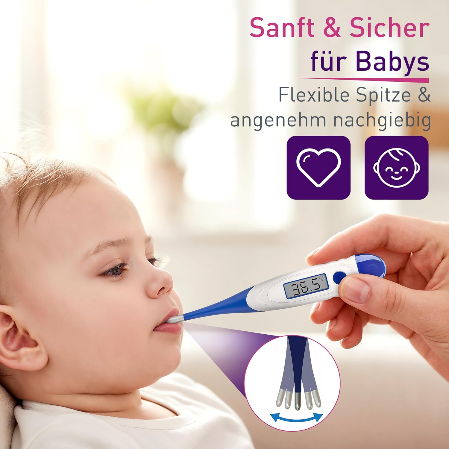 scala SC 1501 flex Digitales Fieberthermometer – 10 Sekunden Messzeit, flexible Spitze, Fieberalarm, wasserdicht – oral, rektal & axillär – für Babys, Kinder & Erwachsene (blau) – Bild 4