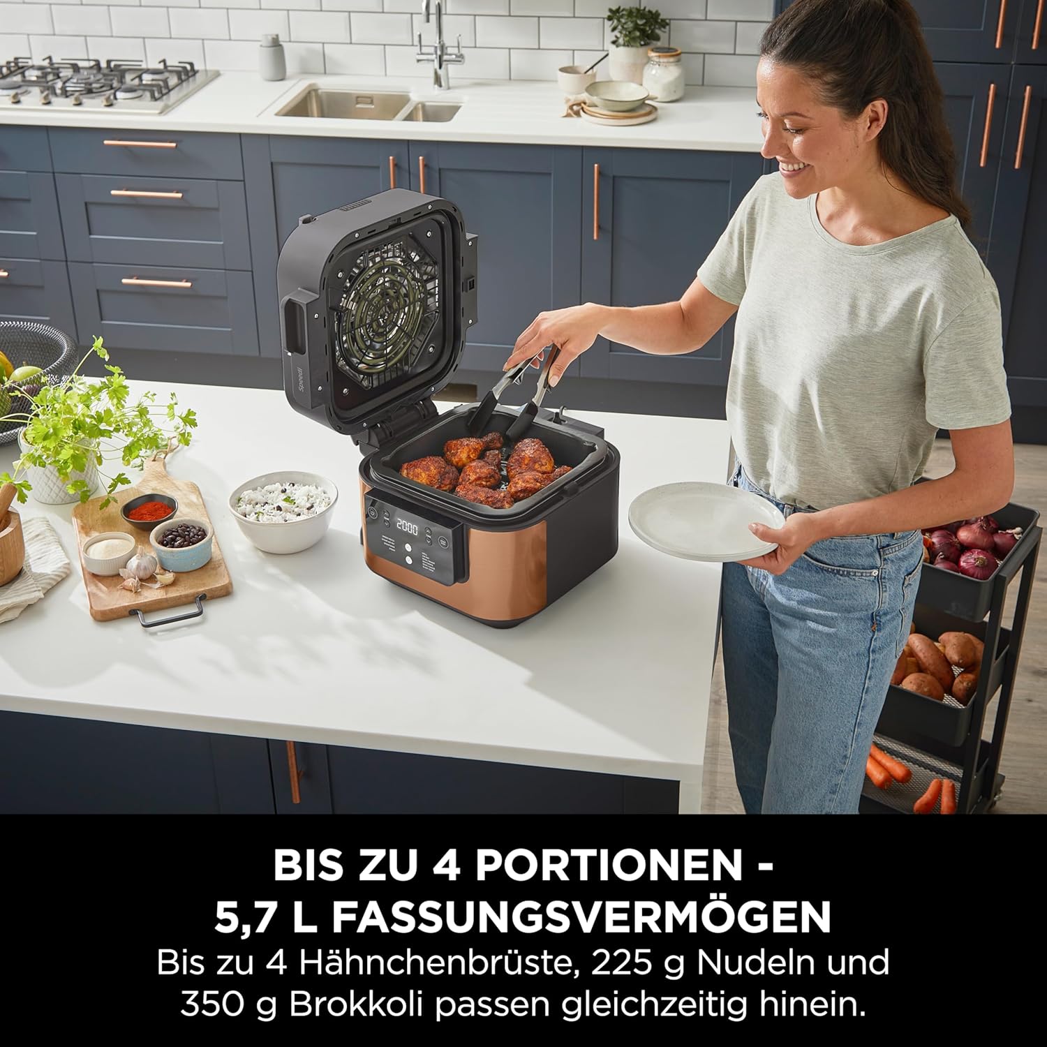 Ninja Speedi Multicooker, 5,7 l, 10-in-1-Multicooker, Airfryer-Heißluftfritteuse, Schongarer, langsames Kochen, Grillen, Backen, Schwarz und Kupfer ON400EUCP – Bild 7