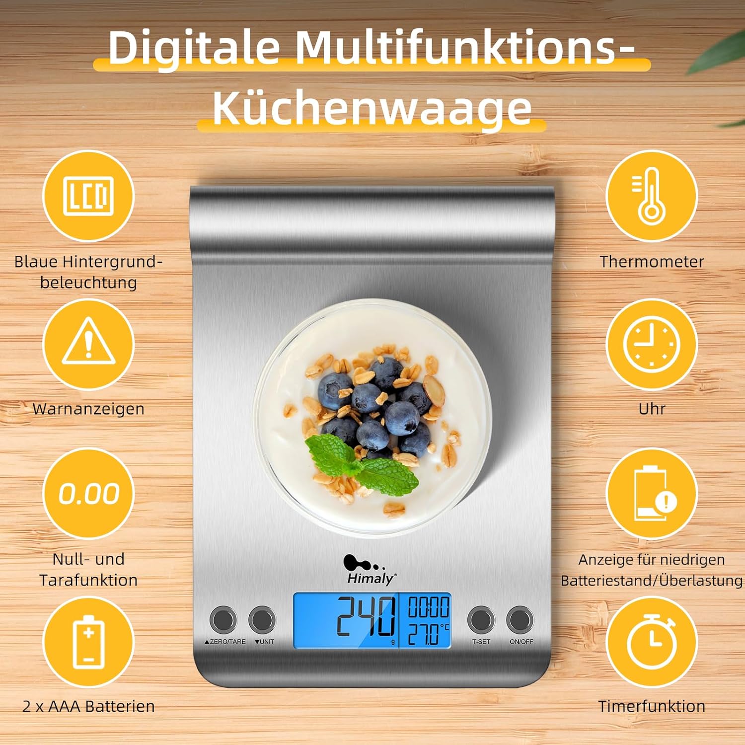 Uten Digitale Küchenwaage, weiße Buchstabenwaage mit Tara-Funktion, großes LCD-Display, automatische Abschaltung, elektronische Waage für Lebensmittel/Backen/Kochen (8 kg in 1 g), weiß – Bild 2