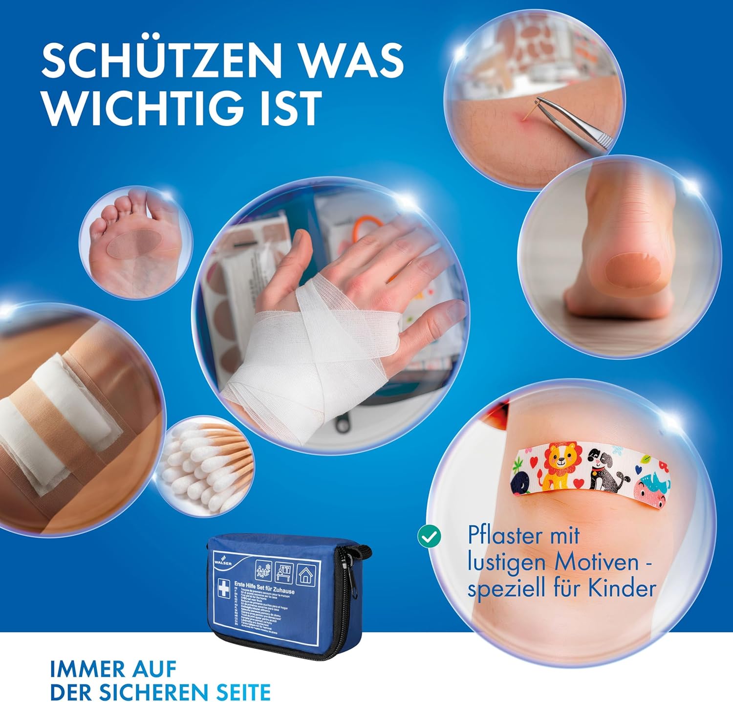 WALSER Premium Mini Erste-Hilfe-Set für zu Hause, wasserdichte Erste-Hilfe-Tasche 2026, handliches Notfallset mit 107 Teilen, kompaktes Erste-Hilfe-Set, Reiseapotheken-Set, Mini-Erste-Hilfe-Set, blau – Bild 5