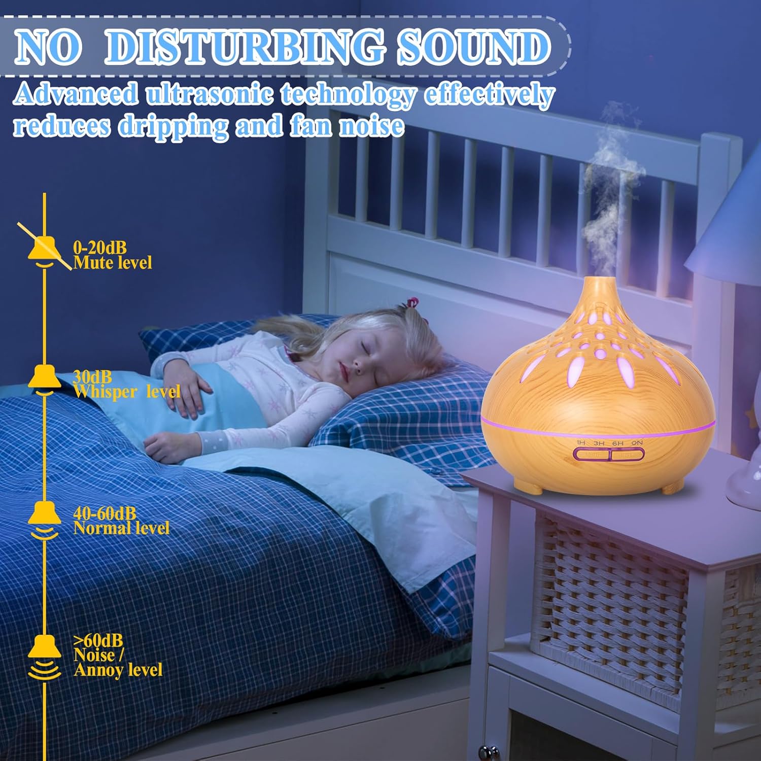 Aromadiffusor, 500 ml Duftöl-Diffusor, Diffusor für ätherische Öle, Ultraschall-Luftbefeuchter, Aromatherapie-Öle-Diffusor mit Fernbedienung und 7 LED-Farben, für Zuhause, Schlafzimmer, Zimmer, Büro – Bild 3