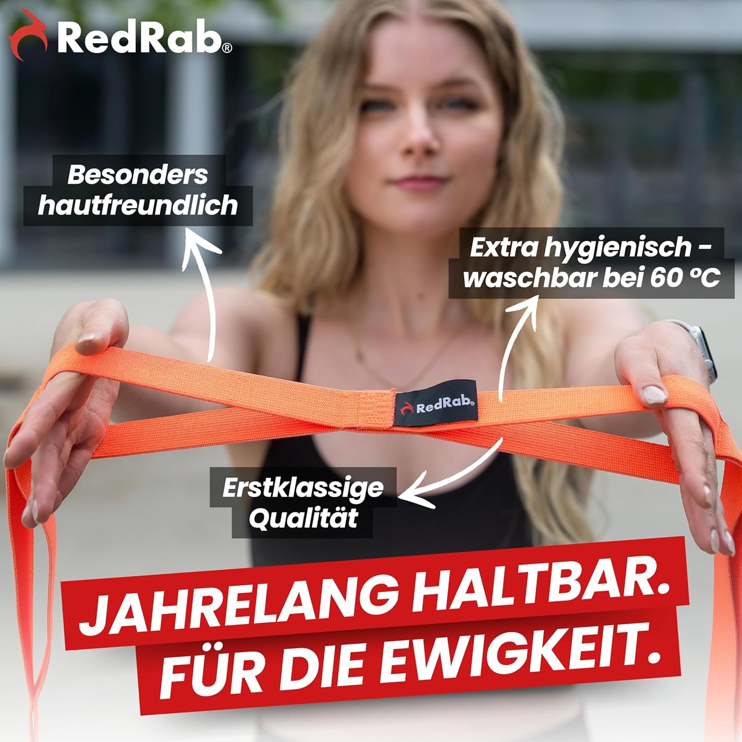 RED RAB Fitnessbänder Stoff – Übungsband mit Schlaufen – 245 cm lang – Widerstandsbänder & Widerstandsbänder Krafttraining – Fitnessband, Widerstandsband Fitness, Gummiband Sport – Bild 5