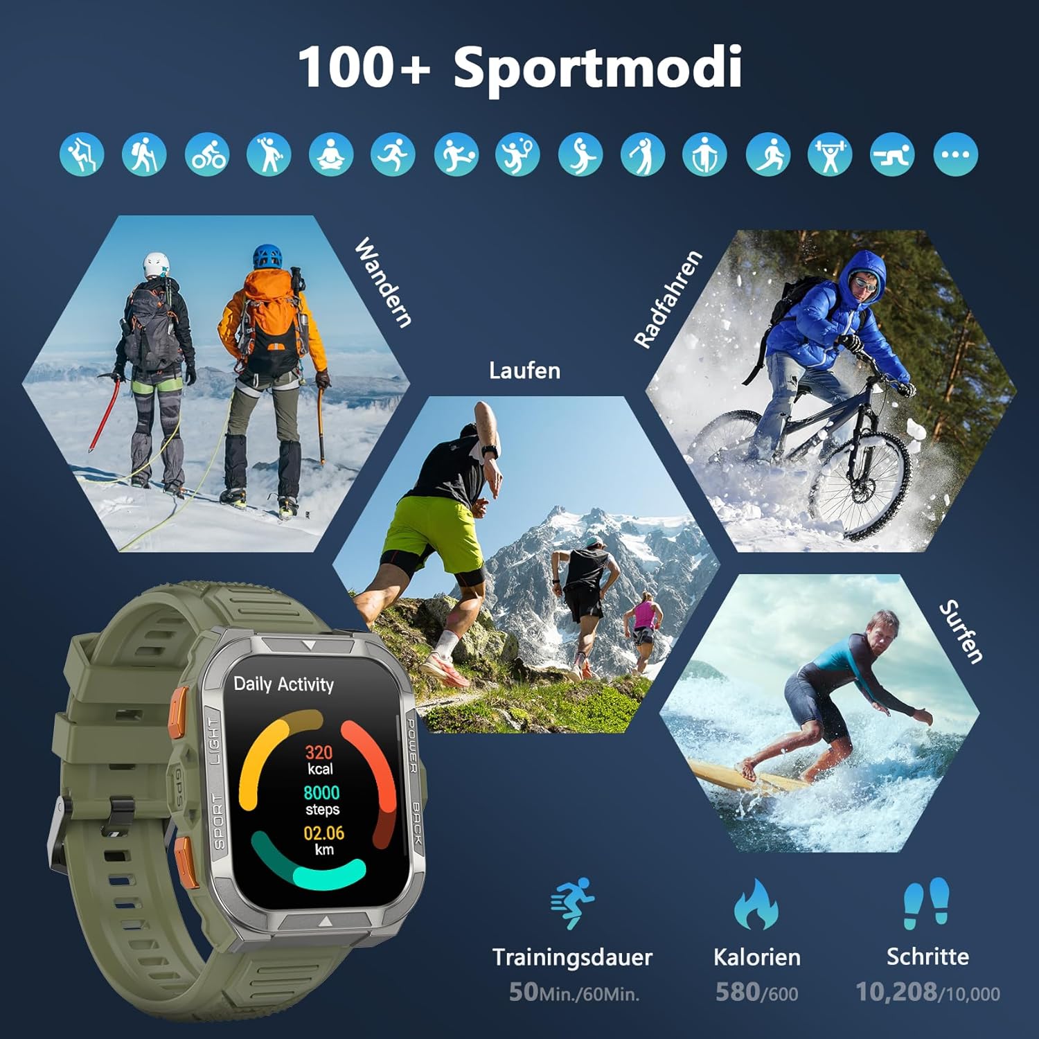 Blackview Smartwatch Herren mit integriertem GPS & Kompass, Bluetooth-Anrufe, 900 mAh Akku, Sportuhr mit Schrittzähler, Fitnessuhr, 110+ Sportmodi, Gesundheits- und Schlafmonitor, Uhr für Android iOS – Bild 6
